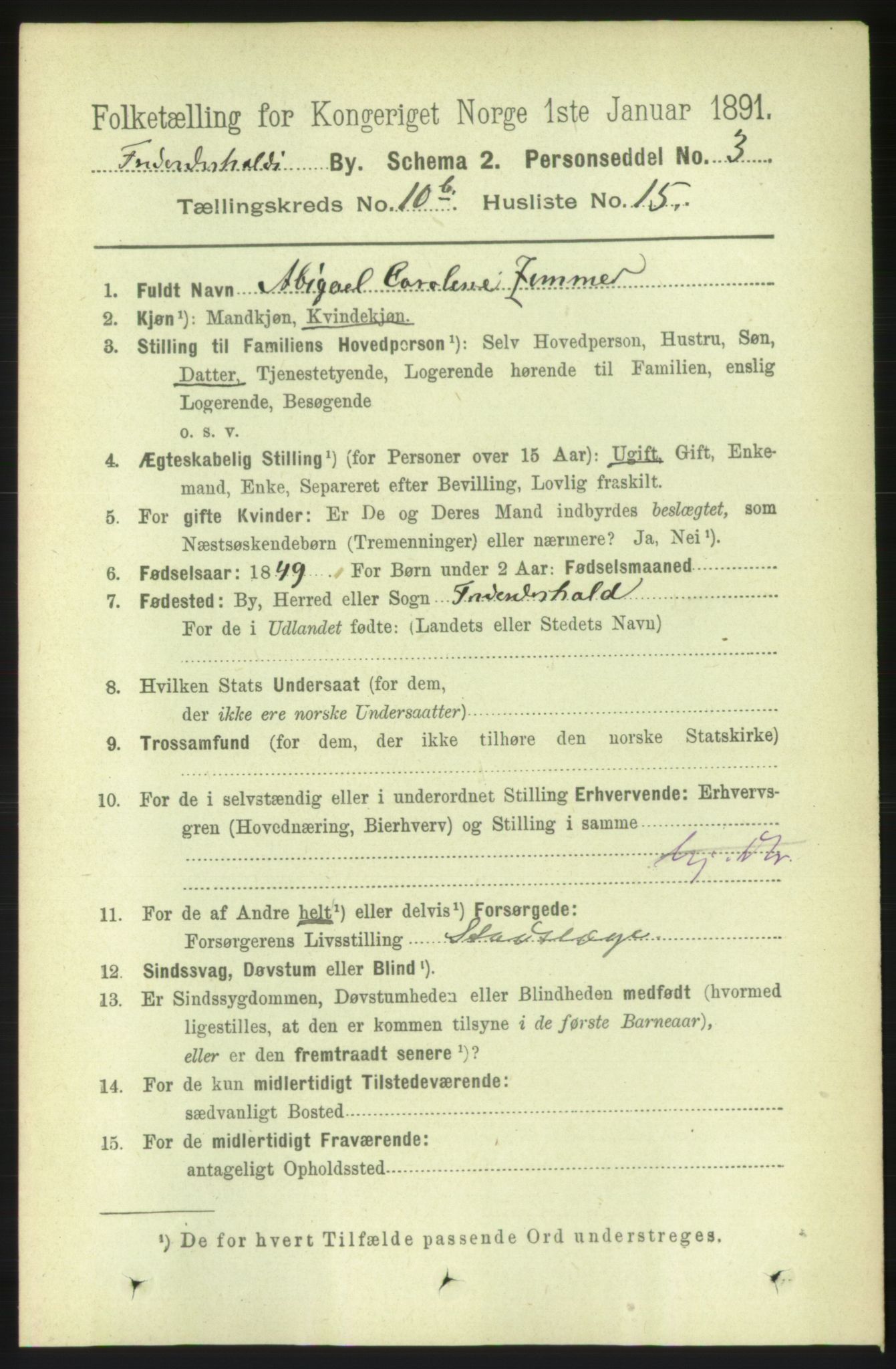 RA, 1891 census for 0101 Fredrikshald, 1891, p. 7527