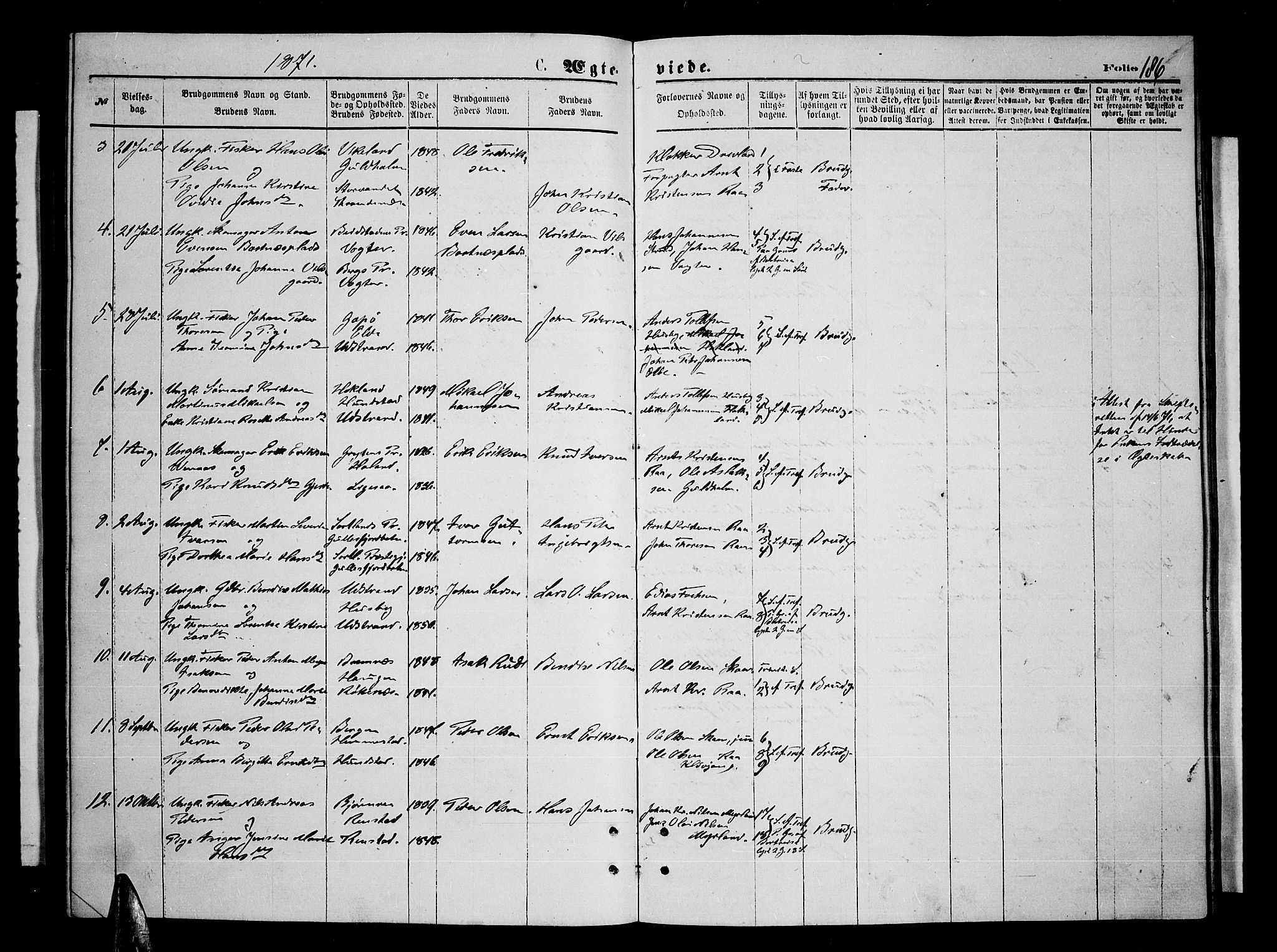 Kvæfjord sokneprestkontor, SATØ/S-1323/G/Ga/Gab/L0004klokker: Parish register (copy) no. 4, 1870-1886, p. 186