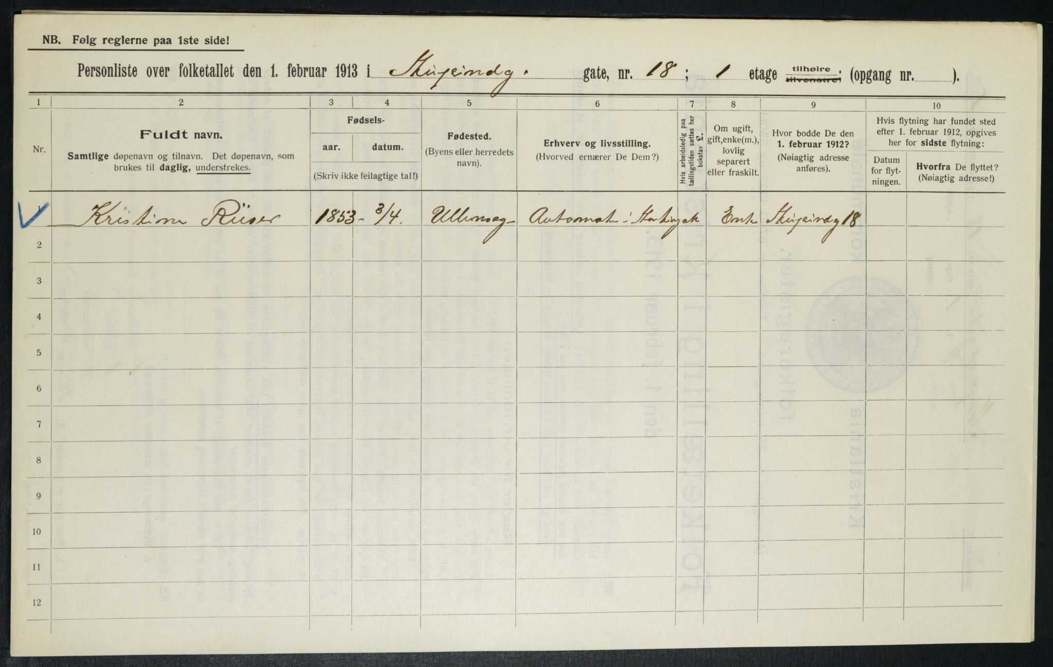 OBA, Municipal Census 1913 for Kristiania, 1913, p. 104697