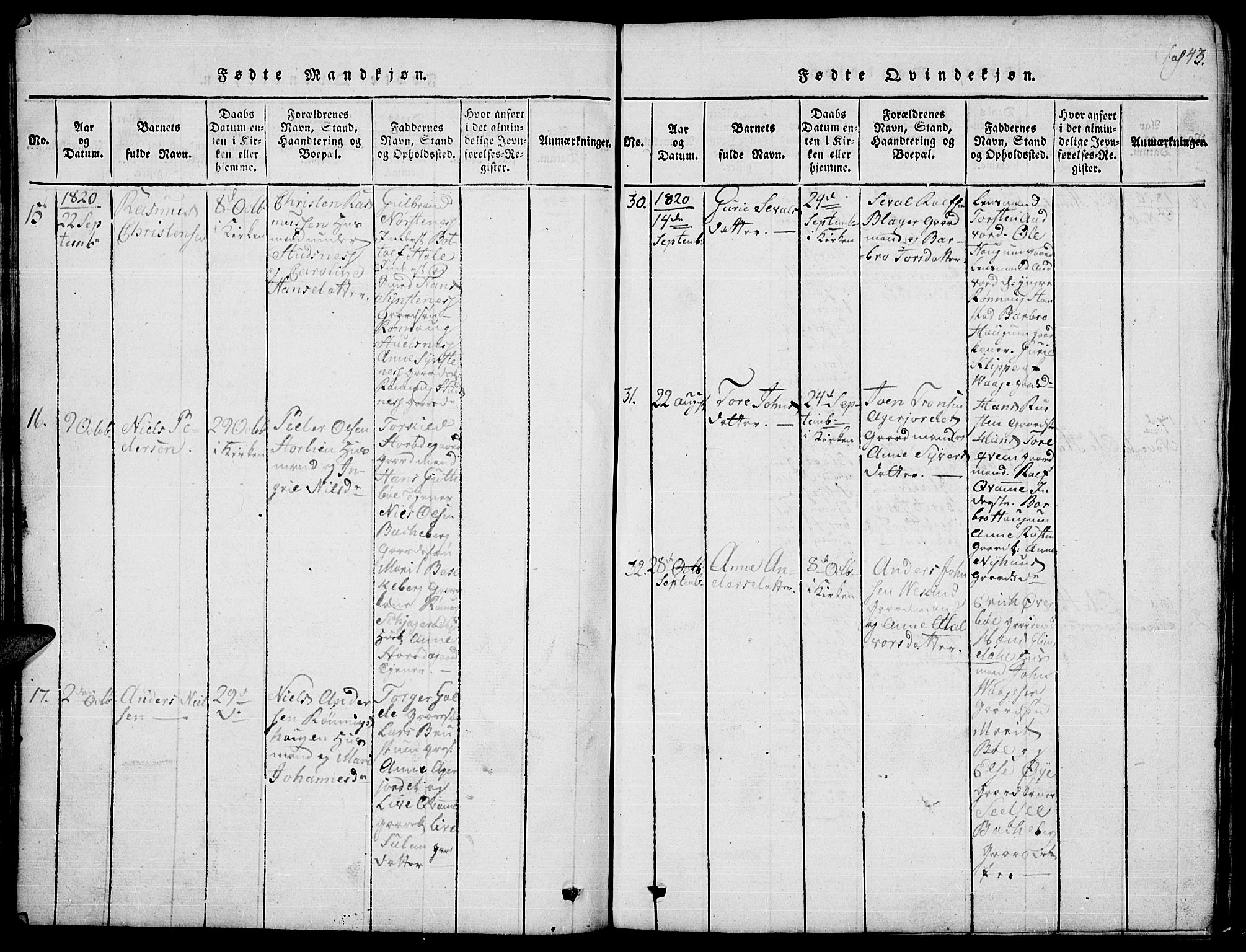 Lom prestekontor, SAH/PREST-070/L/L0001: Parish register (copy) no. 1, 1815-1836, p. 43