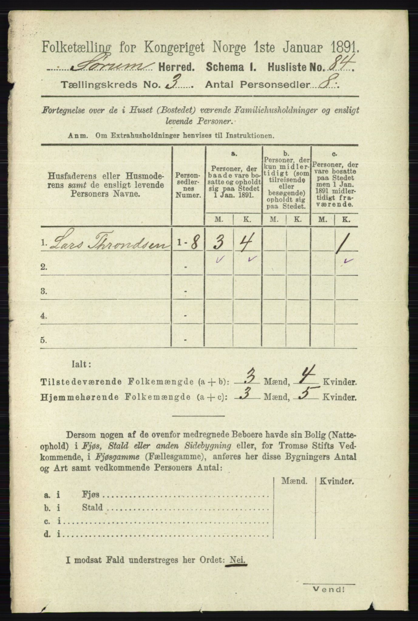 RA, 1891 census for 0226 Sørum, 1891, p. 1277