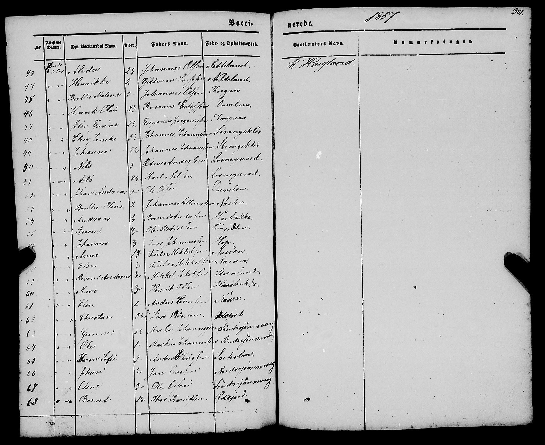 Gulen sokneprestembete, AV/SAB-A-80201/H/Haa/Haaa/L0021: Parish register (official) no. A 21, 1848-1858, p. 381