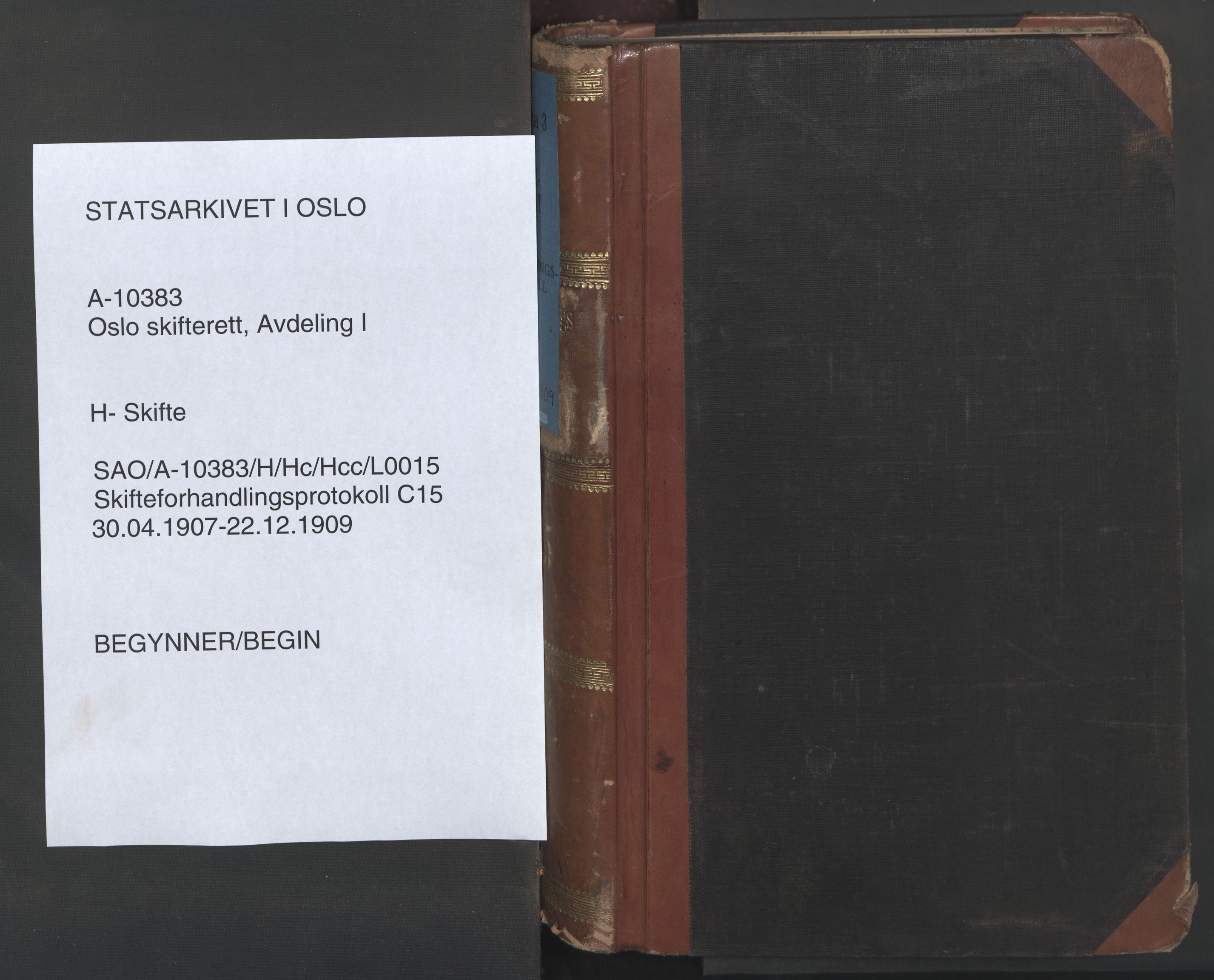 Oslo skifterett, AV/SAO-A-10383/H/Hc/Hcc/L0015: Skifteforhandlingsprotokoll, 1907-1909