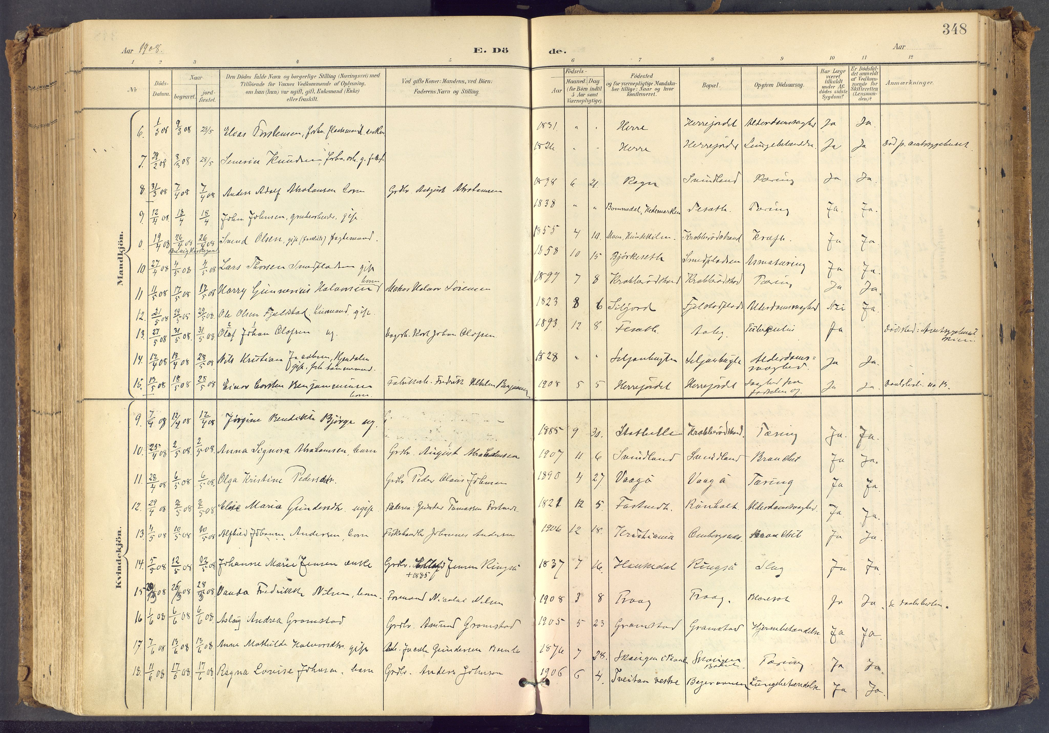 Bamble kirkebøker, AV/SAKO-A-253/F/Fa/L0009: Parish register (official) no. I 9, 1901-1917, p. 348