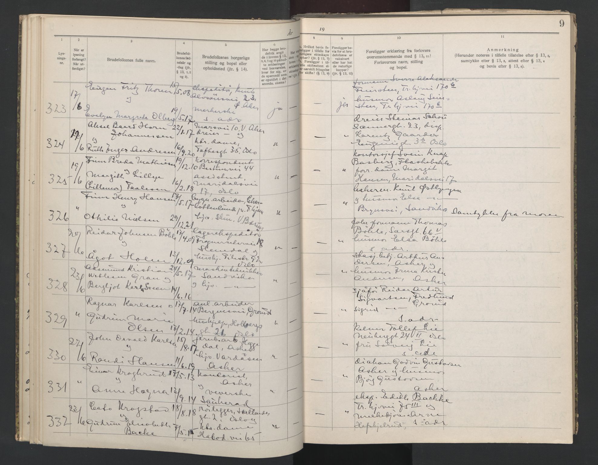 Aker sorenskriveri, AV/SAO-A-10895/L/Lb/L0002: Lysningsbok, 1942-1943, p. 9