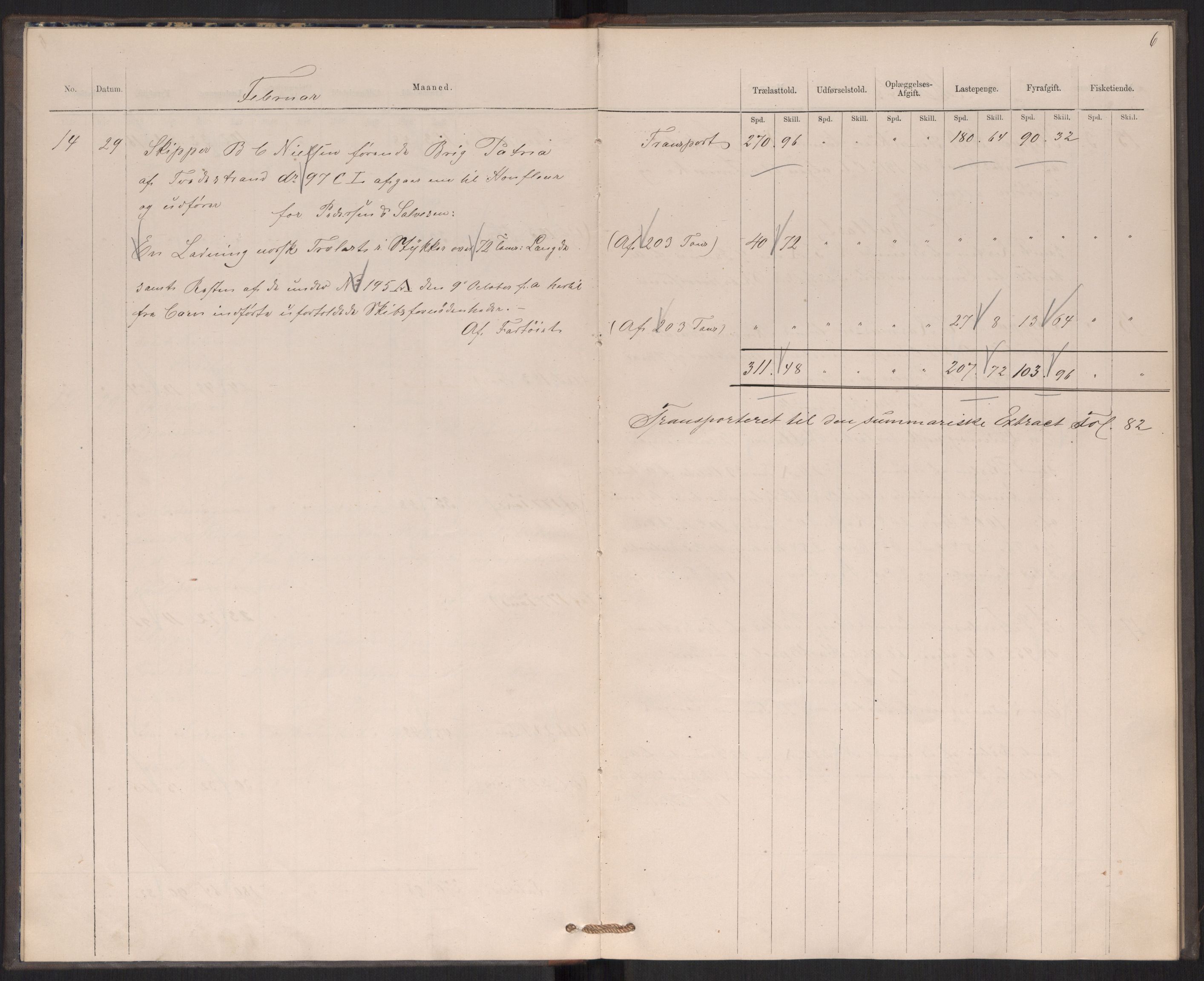 Revisjonsdepartementet, 2. revisjonskontor, AV/RA-S-1115/E/E039/L0276: Tvedestrand: Utgående tollbok, 1876, p. 6