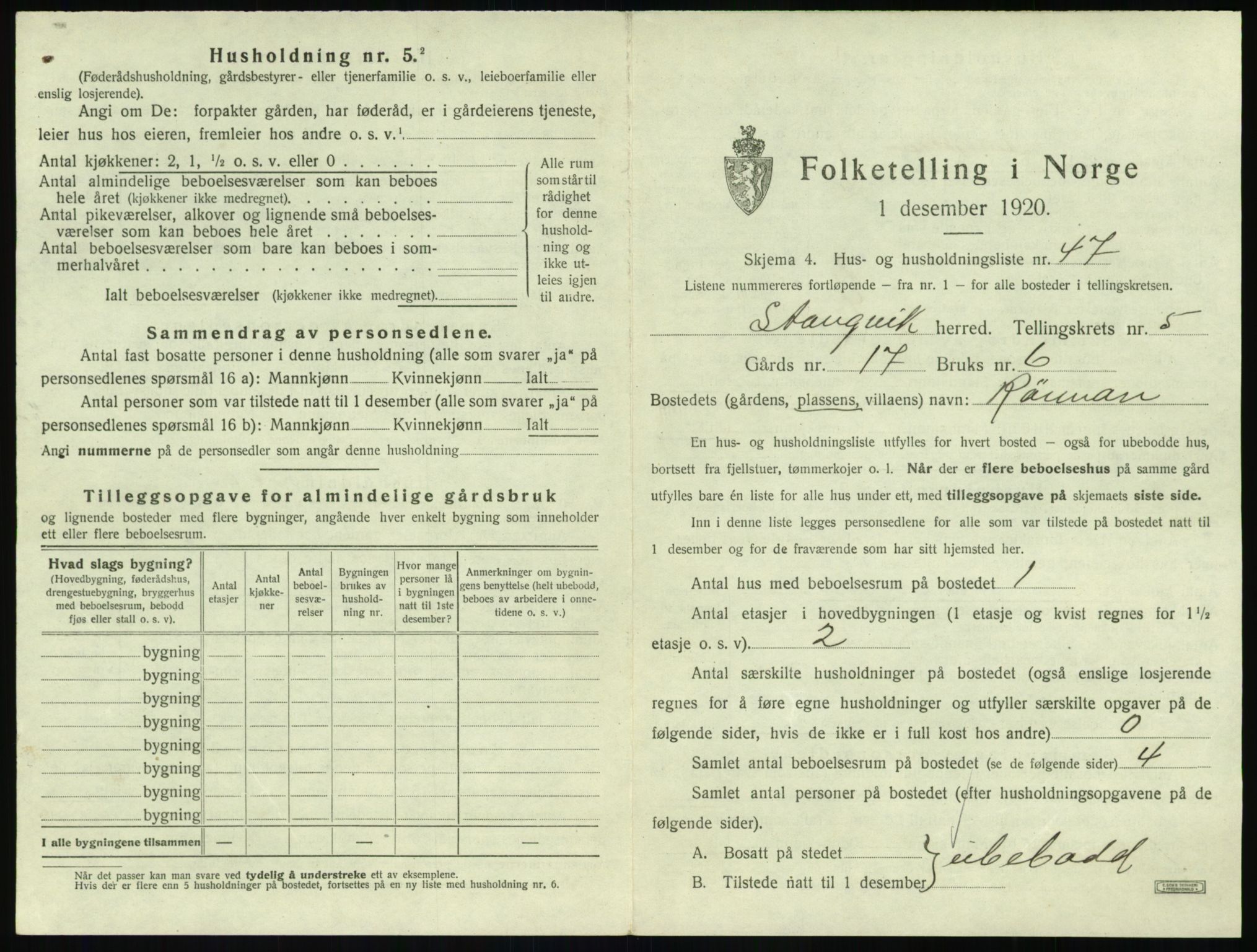 SAT, 1920 census for Stangvik, 1920, p. 552