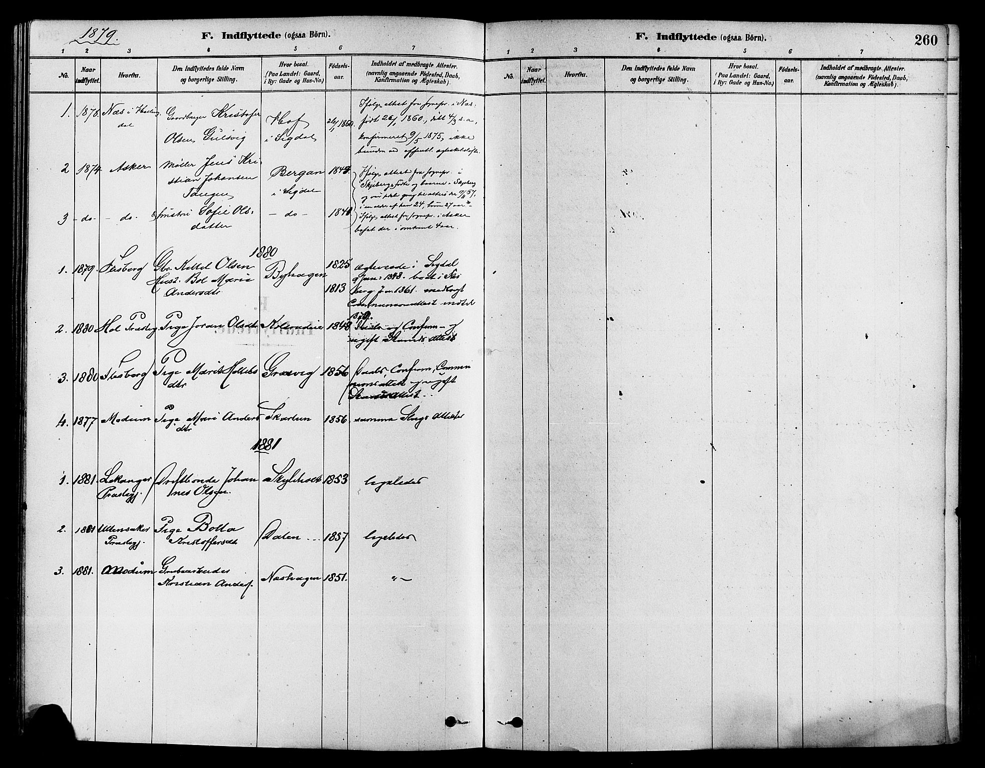 Sigdal kirkebøker, SAKO/A-245/F/Fa/L0011: Parish register (official) no. I 11, 1879-1887, p. 260