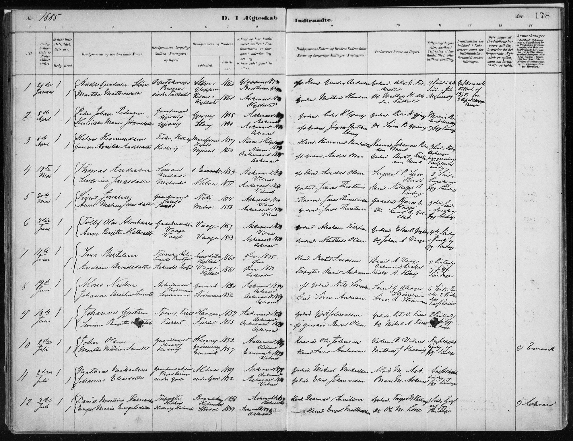 Askvoll sokneprestembete, AV/SAB-A-79501/H/Haa/Haab/L0002: Parish register (official) no. B 2, 1879-1909, p. 178