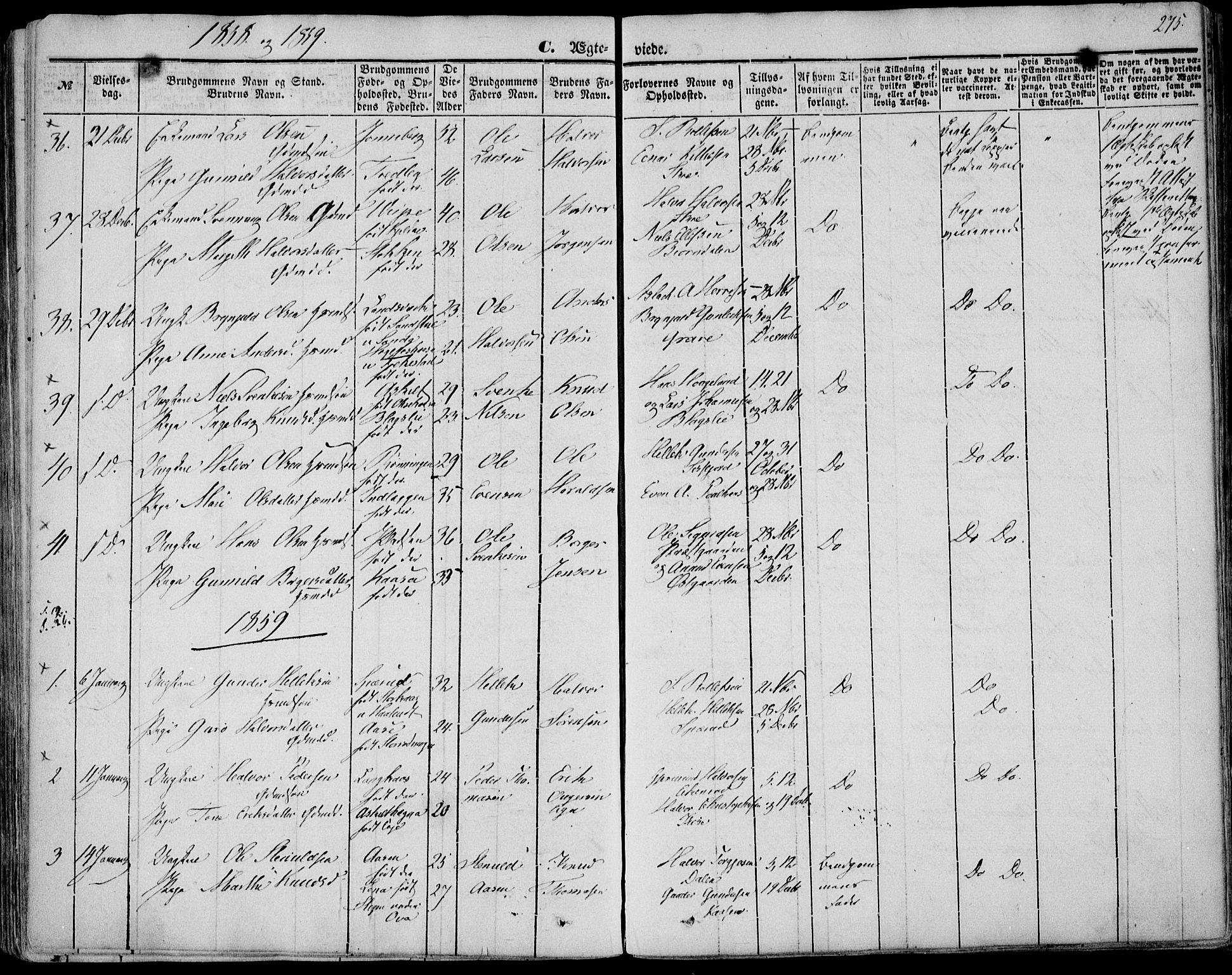 Bø kirkebøker, AV/SAKO-A-257/F/Fa/L0008: Parish register (official) no. 8, 1849-1861, p. 275