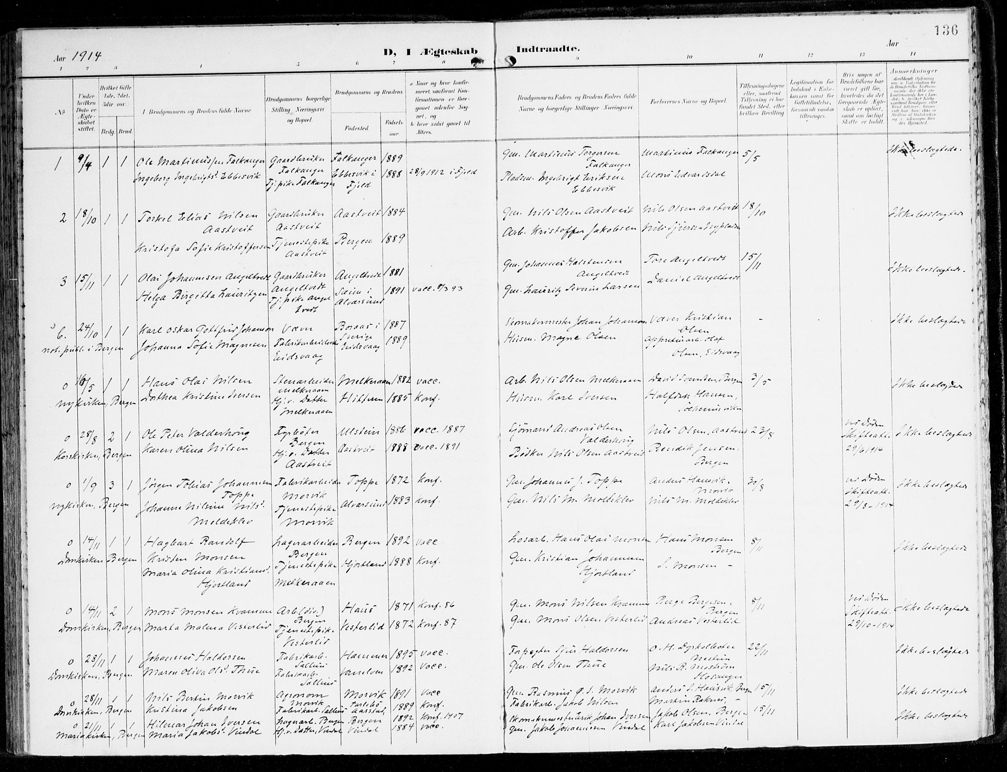 Hamre sokneprestembete, SAB/A-75501/H/Ha/Haa/Haad/L0002: Parish register (official) no. D 2, 1899-1916, p. 136