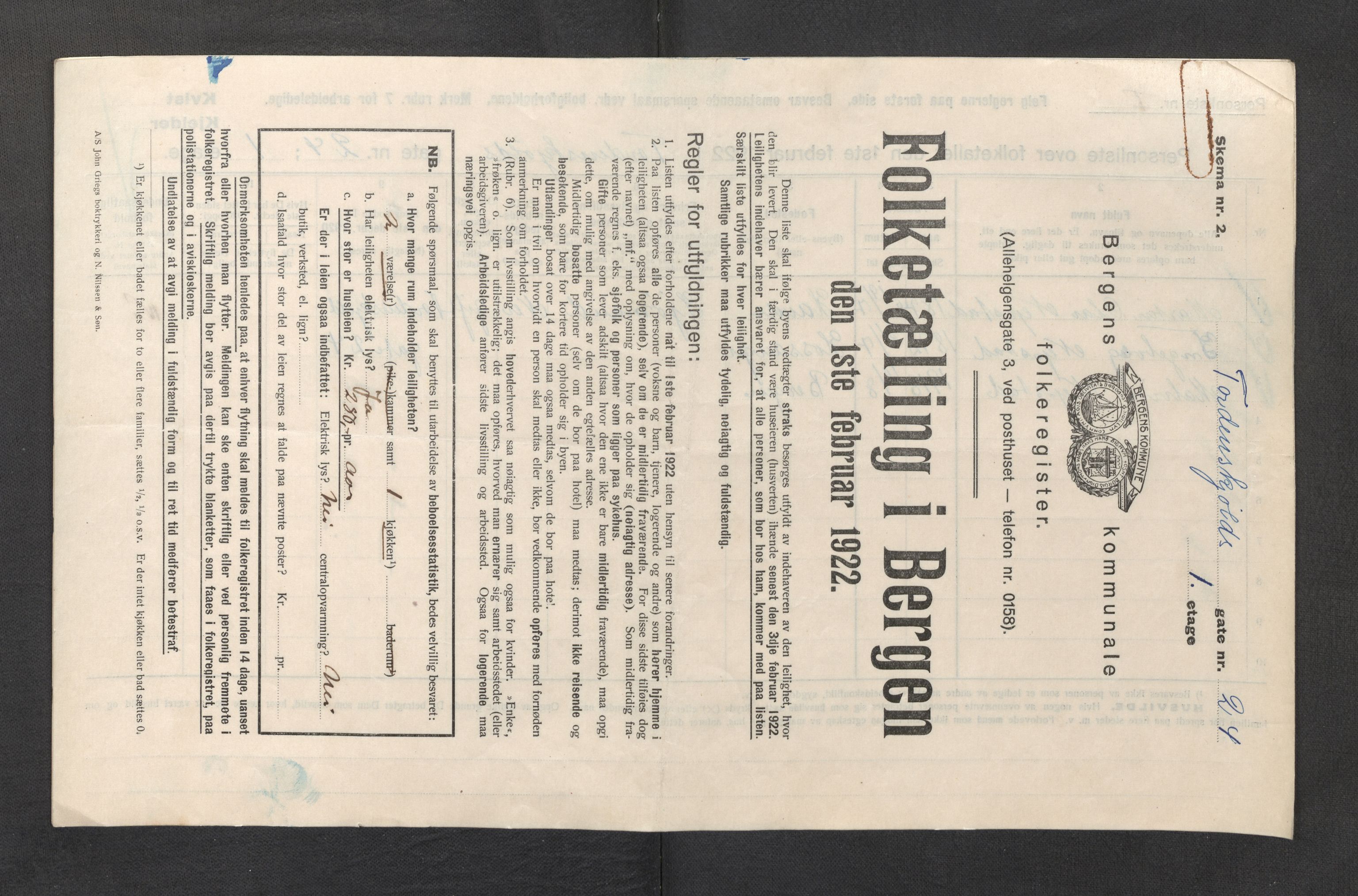 SAB, Municipal Census 1922 for Bergen, 1922, p. 44415