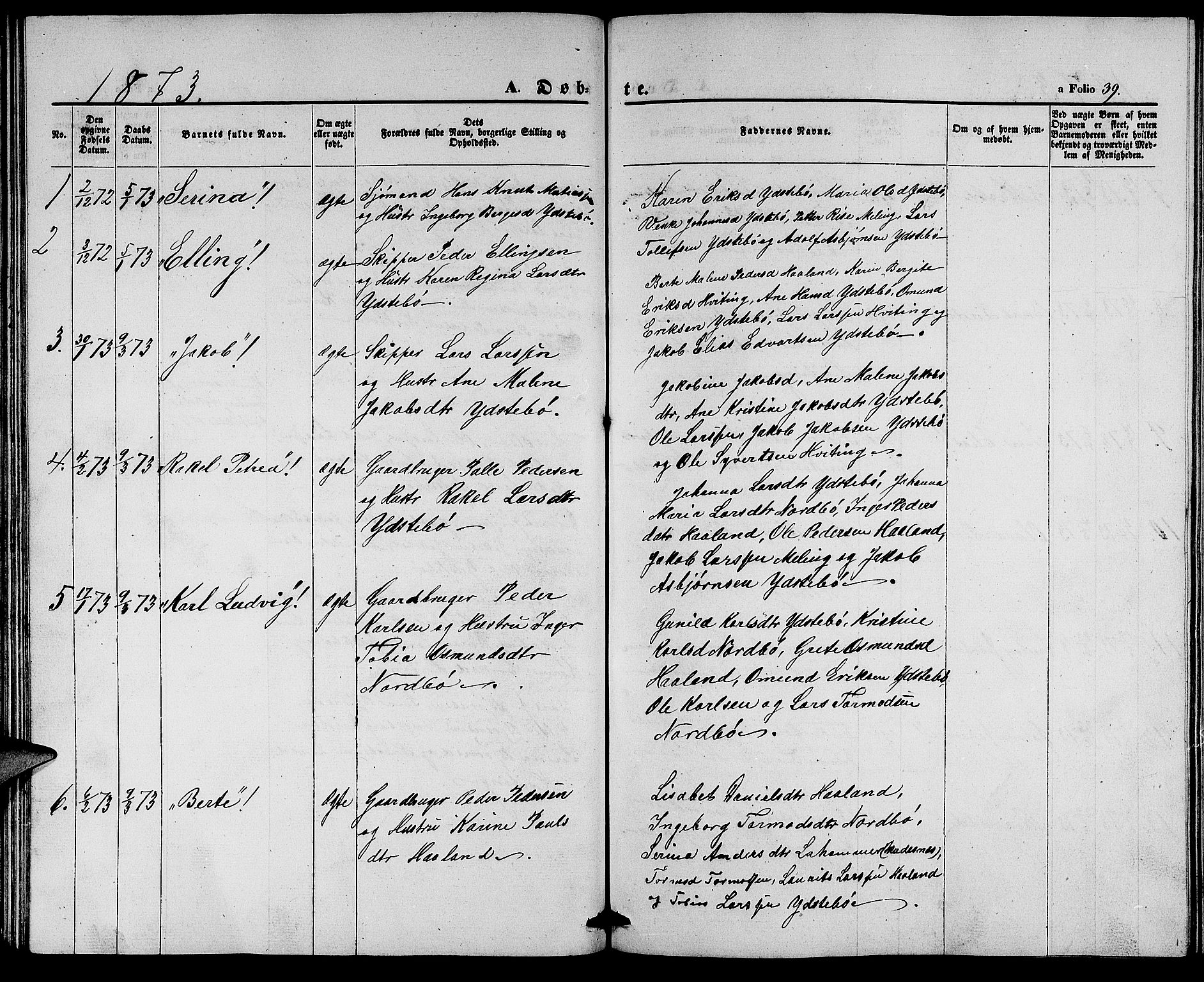 Rennesøy sokneprestkontor, SAST/A -101827/H/Ha/Hab/L0003: Parish register (copy) no. B 3, 1855-1888, p. 39