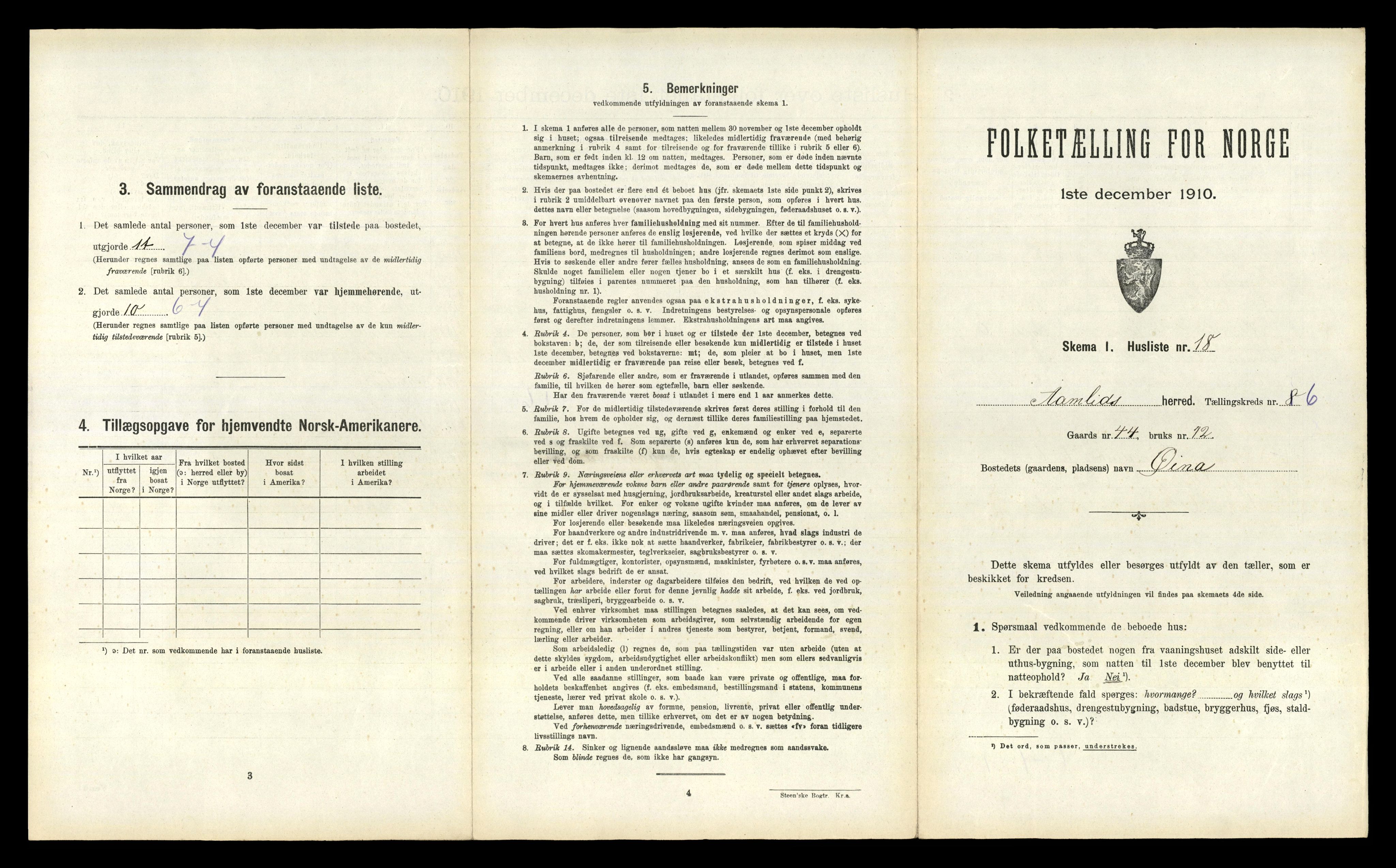 RA, 1910 census for Åmli, 1910, p. 381