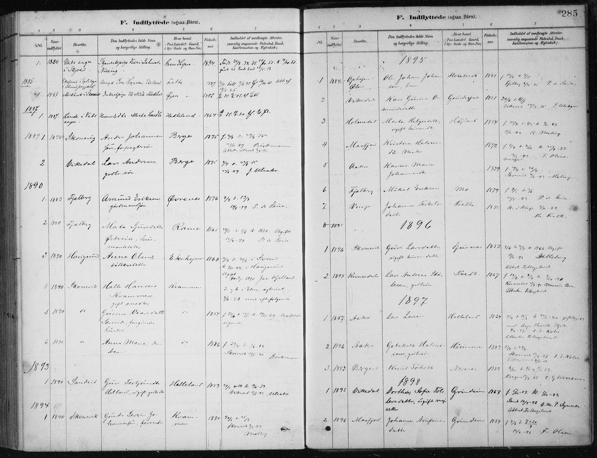 Etne sokneprestembete, SAB/A-75001/H/Haa: Parish register (official) no. D  1, 1879-1919, p. 285
