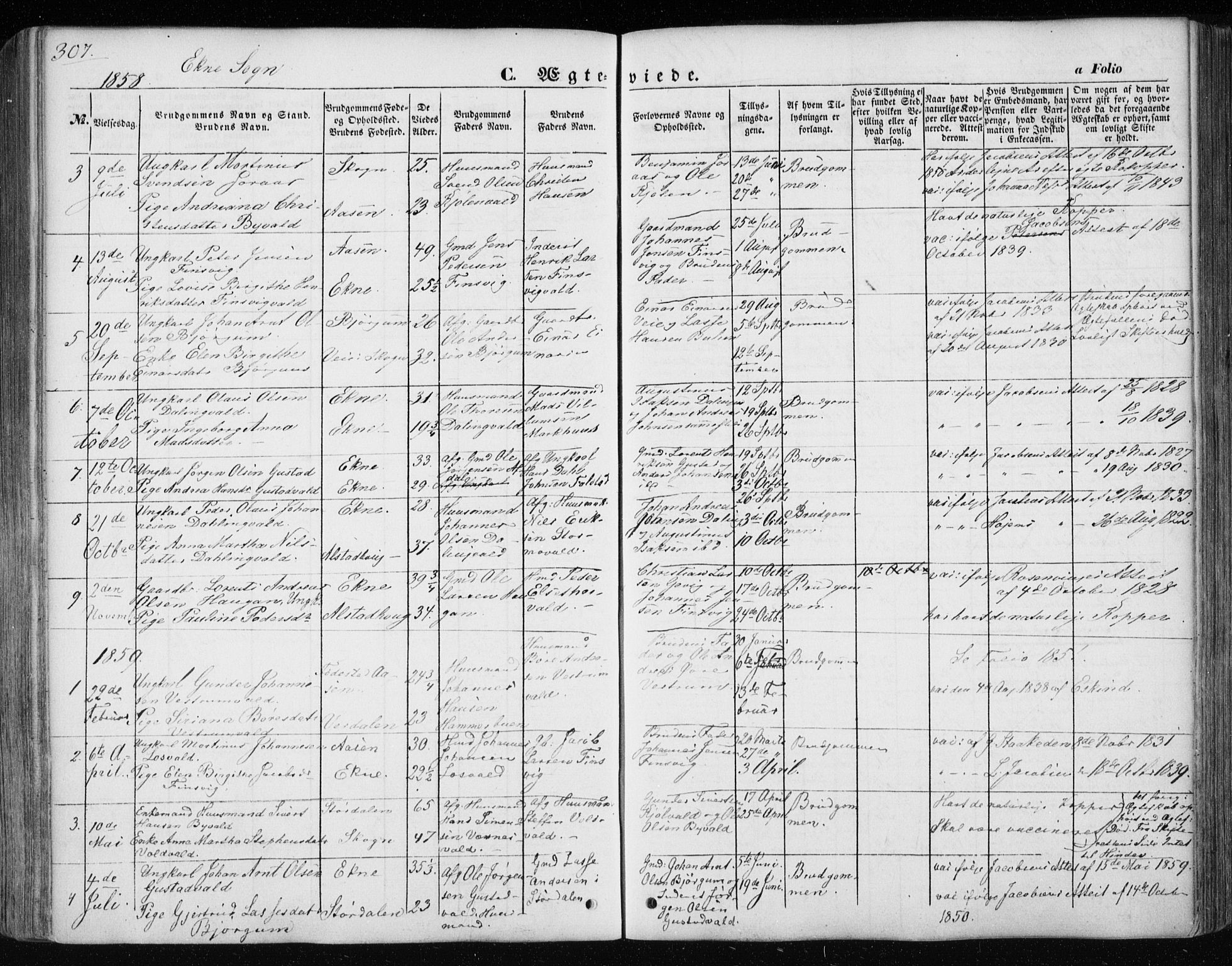 Ministerialprotokoller, klokkerbøker og fødselsregistre - Nord-Trøndelag, SAT/A-1458/717/L0154: Parish register (official) no. 717A07 /3, 1850-1862, p. 307