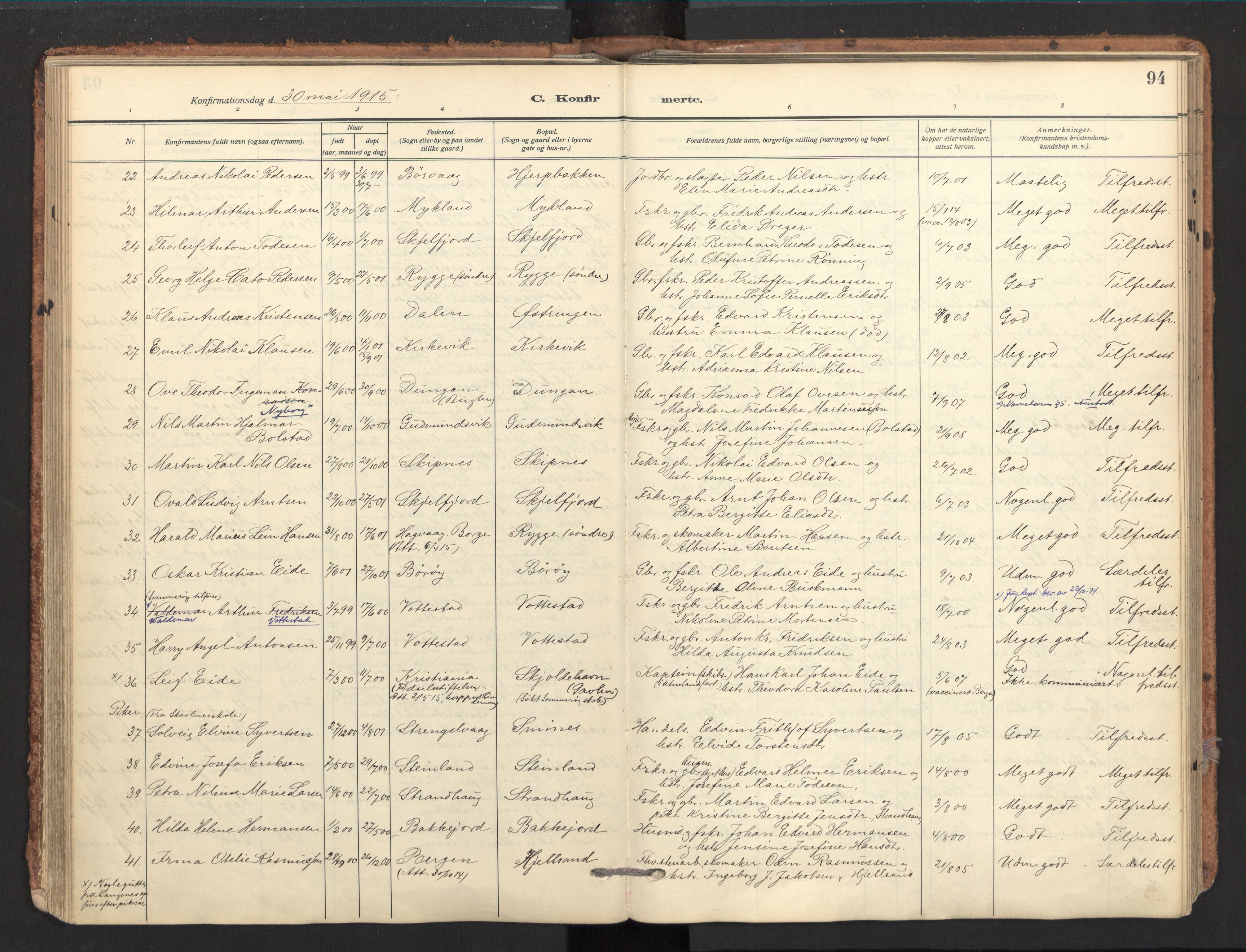 Ministerialprotokoller, klokkerbøker og fødselsregistre - Nordland, AV/SAT-A-1459/893/L1343: Parish register (official) no. 893A15, 1914-1928, p. 94