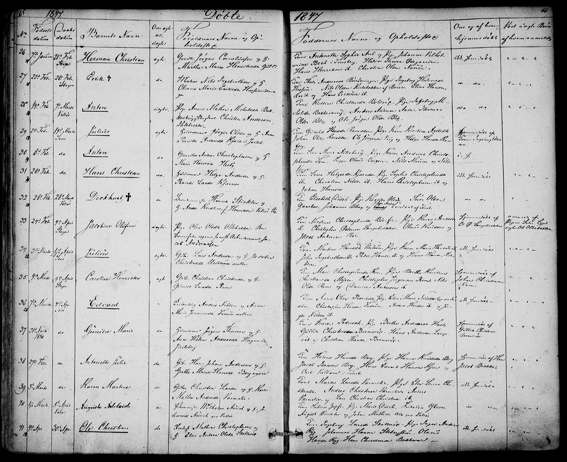 Sem kirkebøker, AV/SAKO-A-5/F/Fa/L0006: Parish register (official) no. I 6, 1843-1855, p. 65-66