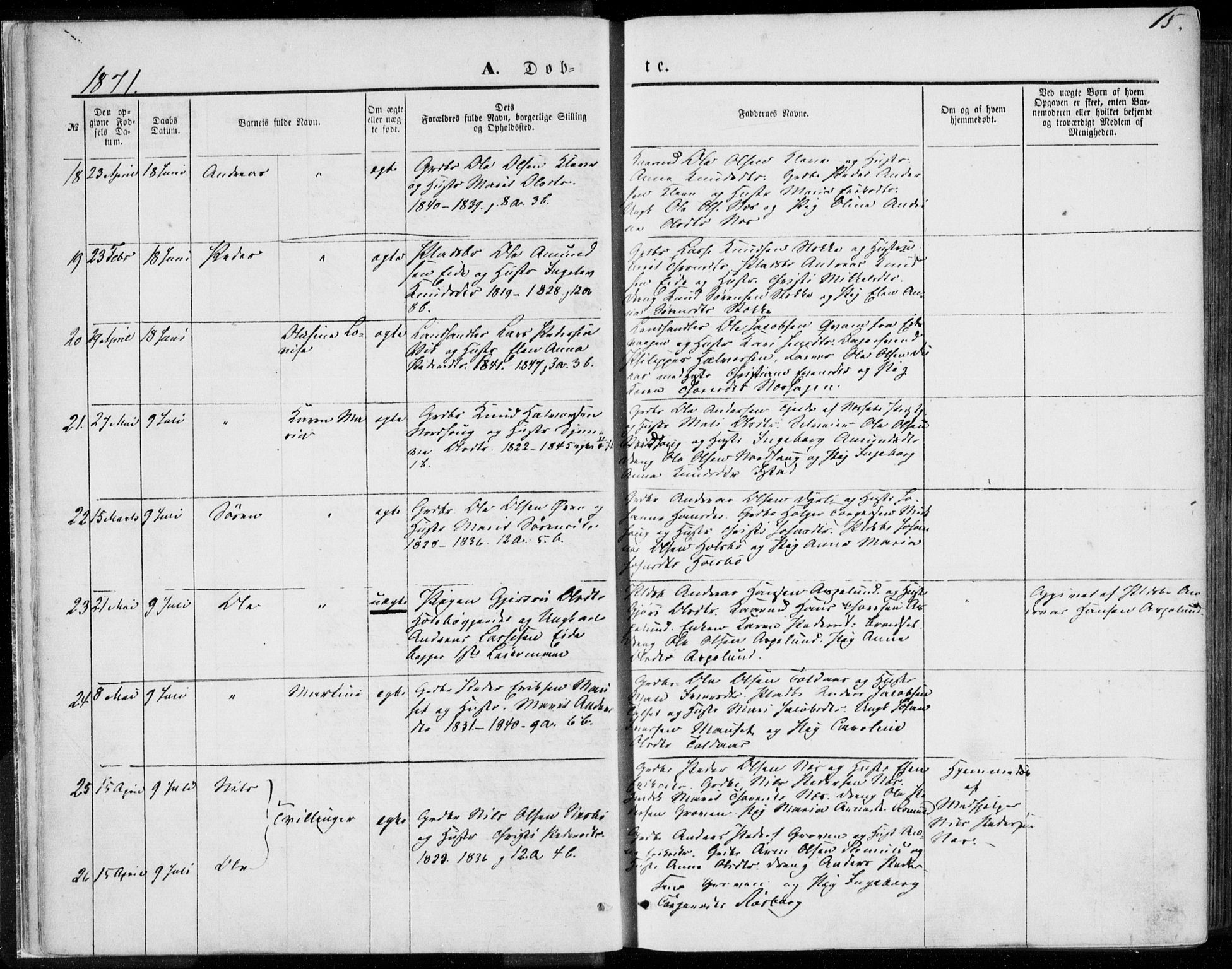 Ministerialprotokoller, klokkerbøker og fødselsregistre - Møre og Romsdal, SAT/A-1454/557/L0681: Parish register (official) no. 557A03, 1869-1886, p. 15