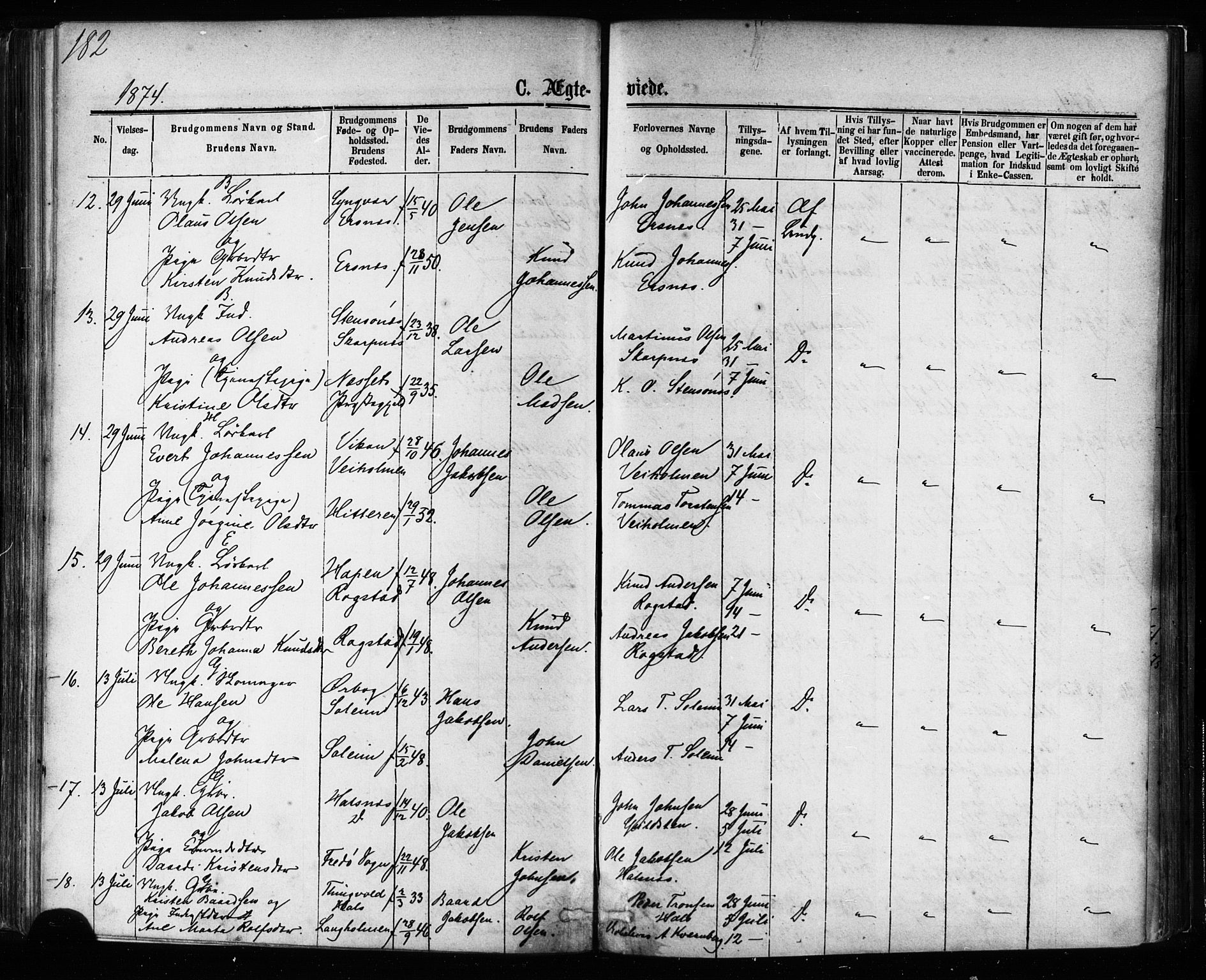 Ministerialprotokoller, klokkerbøker og fødselsregistre - Møre og Romsdal, AV/SAT-A-1454/581/L0938: Parish register (official) no. 581A06, 1873-1879, p. 182