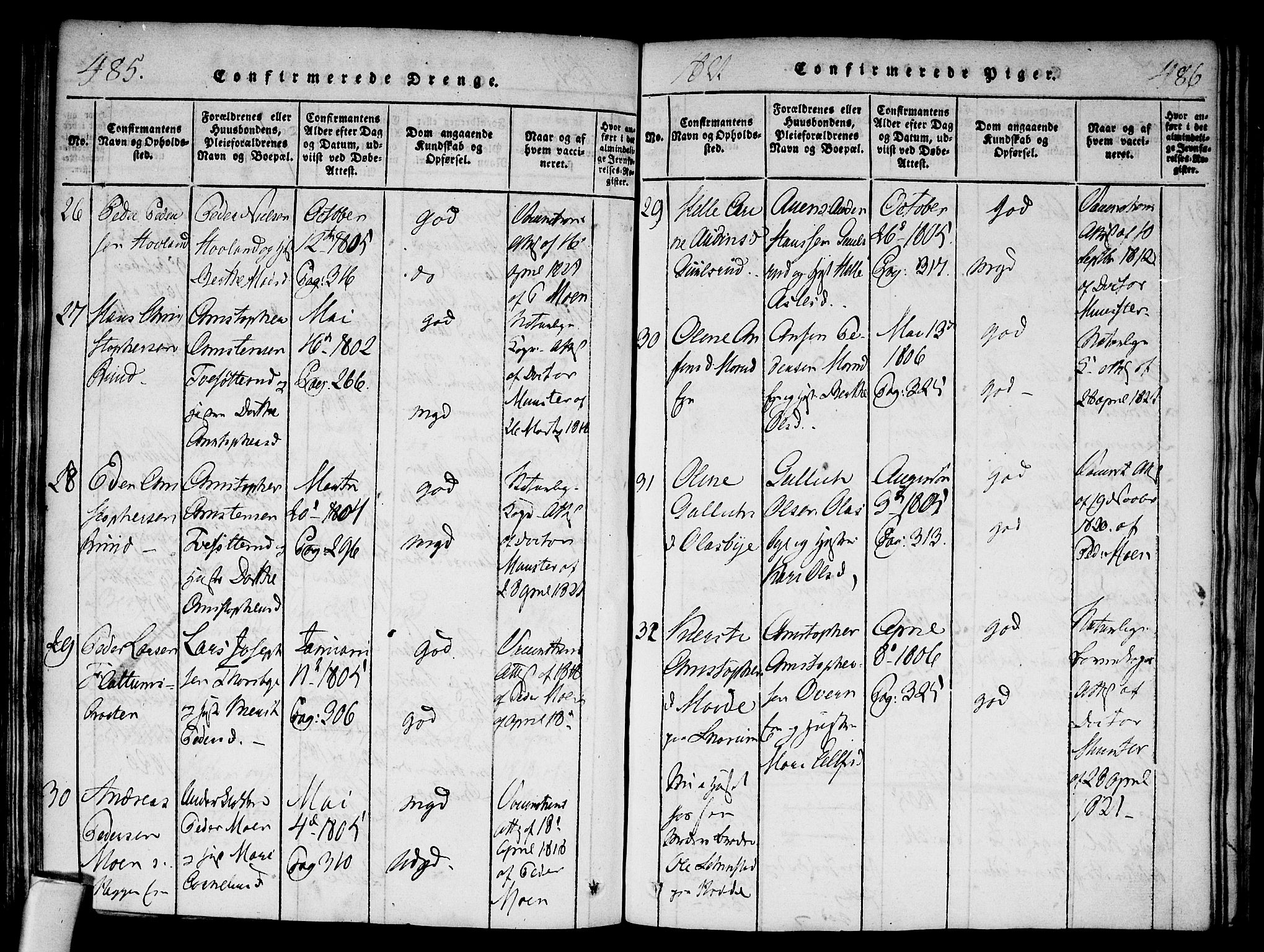 Modum kirkebøker, AV/SAKO-A-234/F/Fa/L0004: Parish register (official) no. 4, 1818-1824, p. 485-486