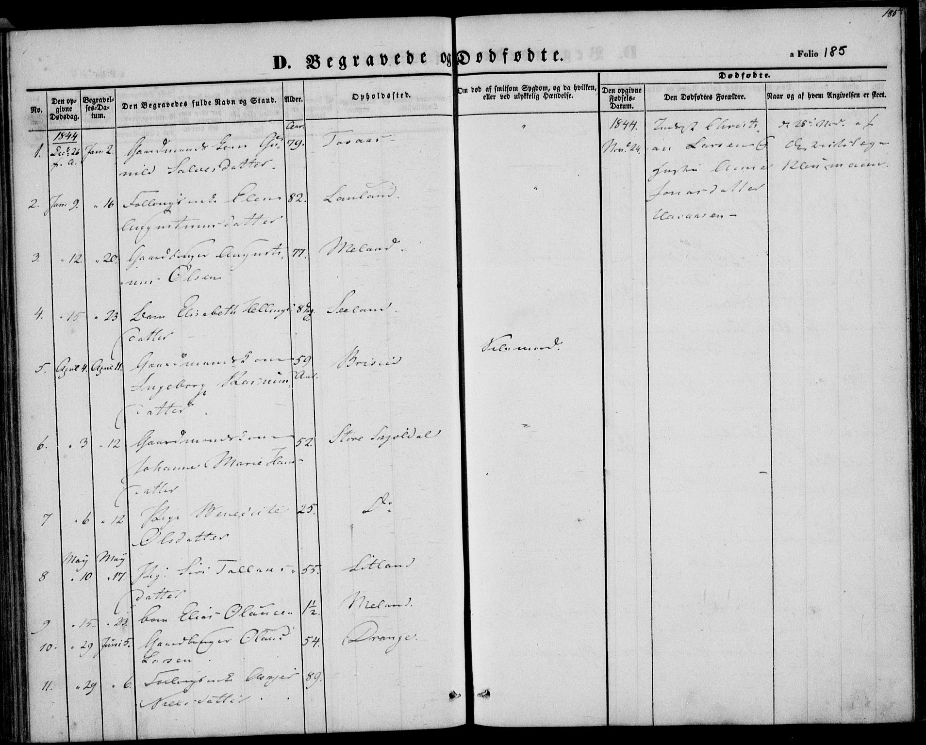 Herad sokneprestkontor, SAK/1111-0018/F/Fa/Faa/L0004: Parish register (official) no. A 4, 1844-1853, p. 185