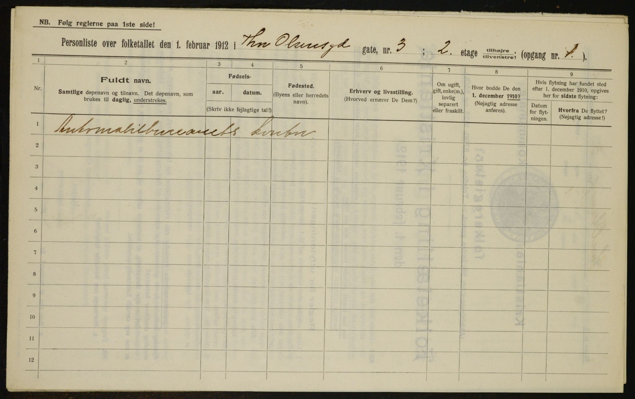 OBA, Municipal Census 1912 for Kristiania, 1912, p. 109275