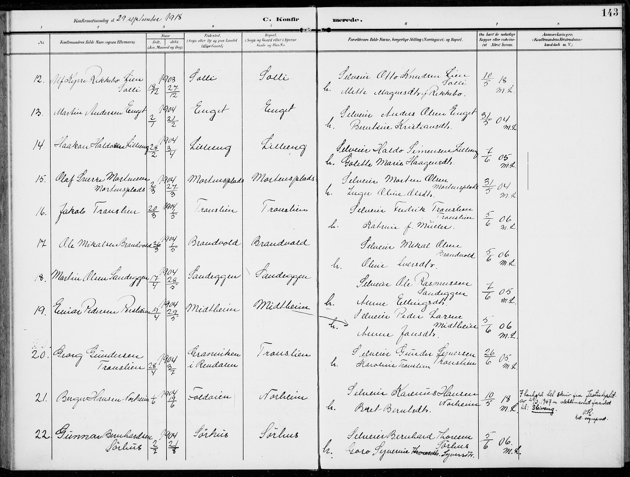 Alvdal prestekontor, SAH/PREST-060/H/Ha/Haa/L0004: Parish register (official) no. 4, 1907-1919, p. 143