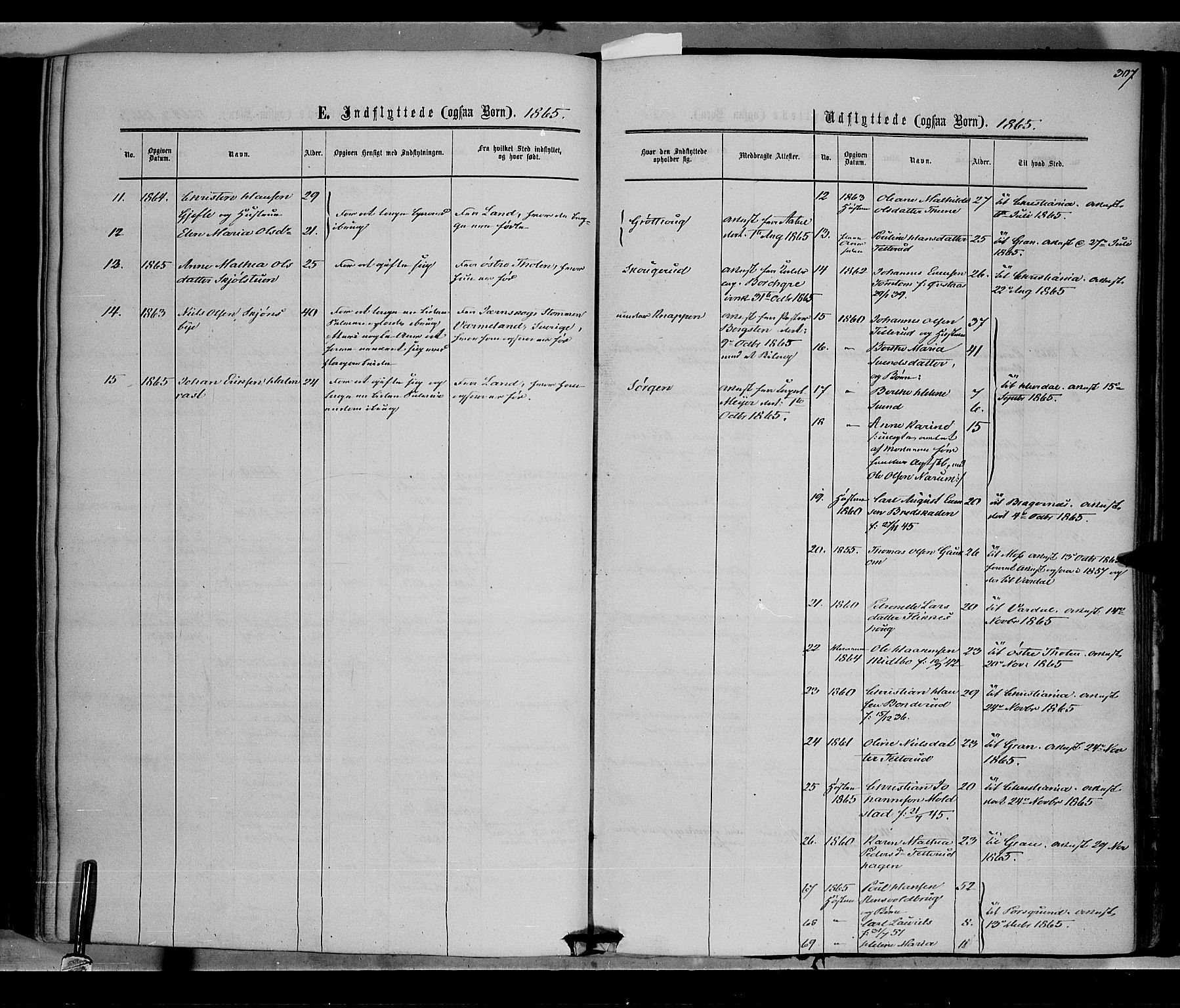Vestre Toten prestekontor, SAH/PREST-108/H/Ha/Haa/L0007: Parish register (official) no. 7, 1862-1869, p. 307