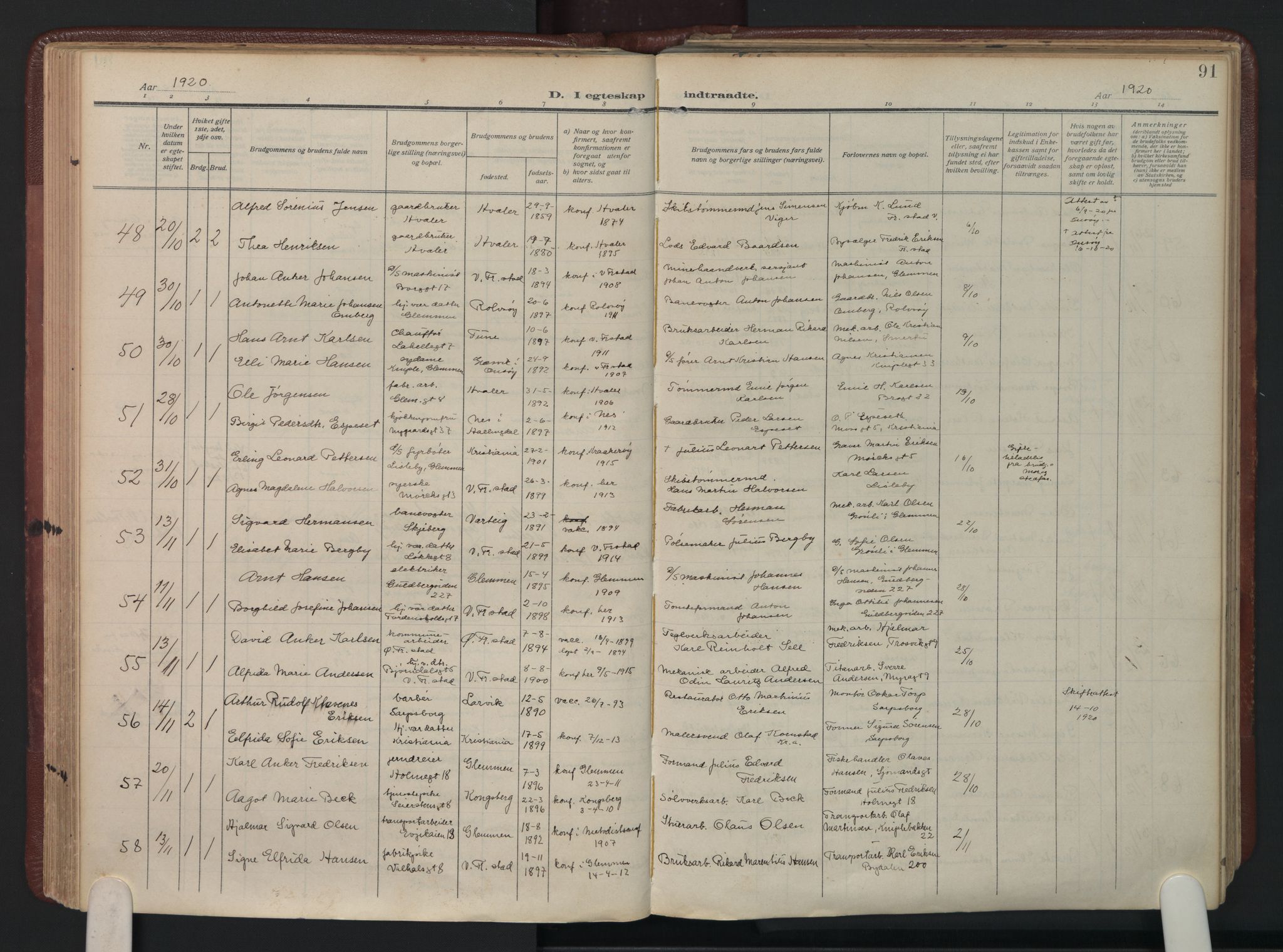 Fredrikstad domkirkes prestekontor Kirkebøker, AV/SAO-A-10906/F/Fa/L0009: Parish register (official) no. I 9, 1908-1946, p. 91