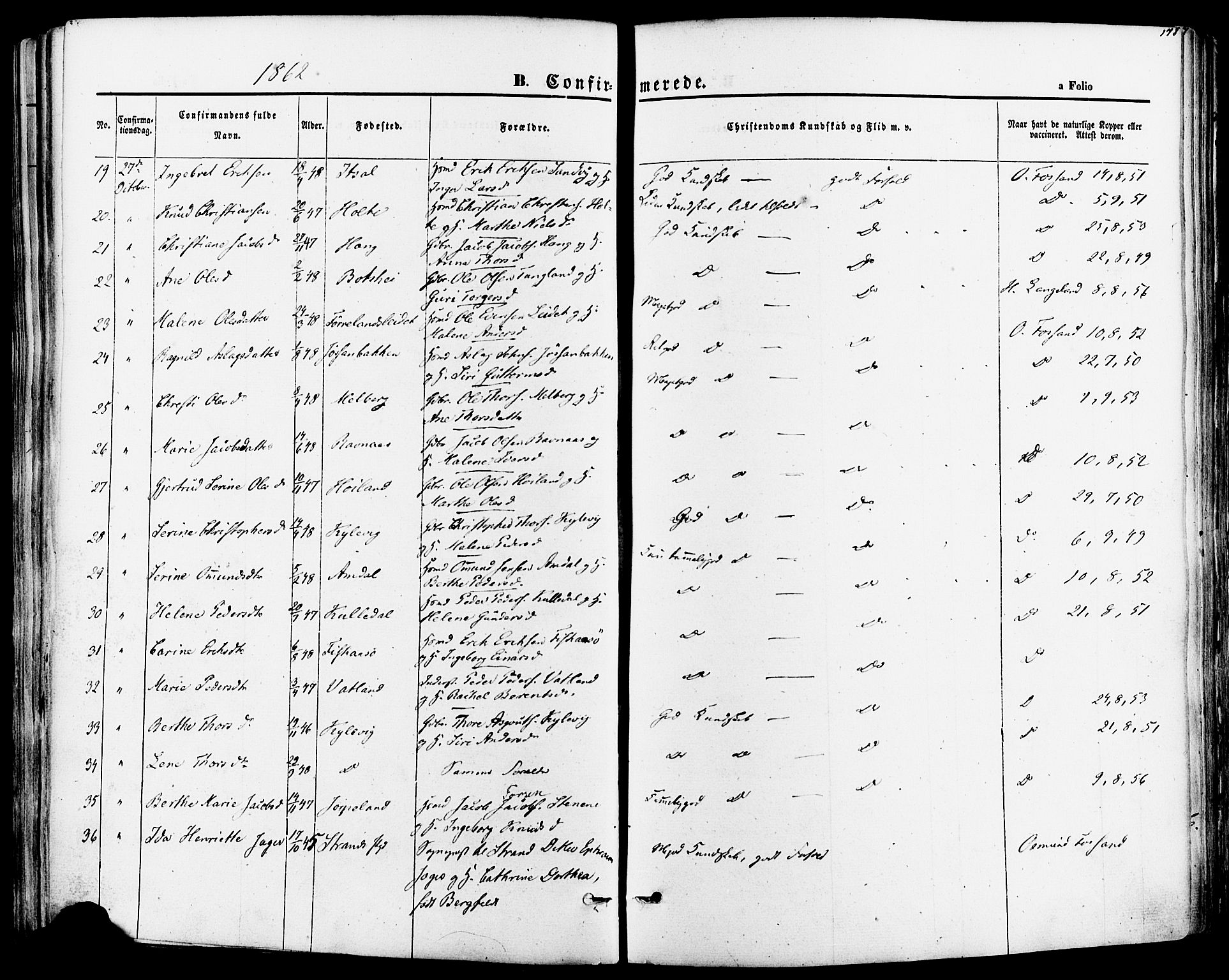 Strand sokneprestkontor, AV/SAST-A-101828/H/Ha/Haa/L0007: Parish register (official) no. A 7, 1855-1881, p. 178