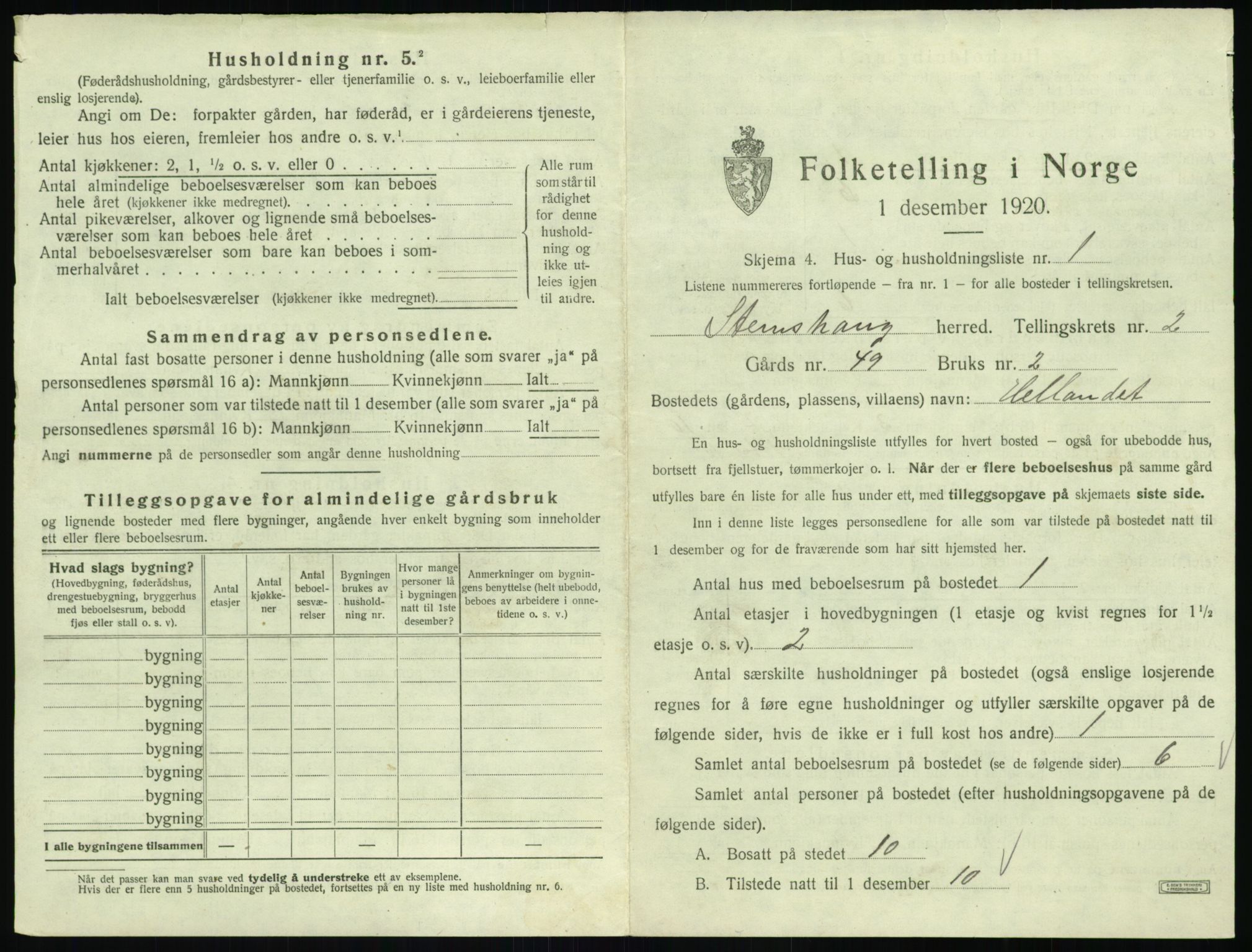 SAT, 1920 census for Stemshaug, 1920, p. 82