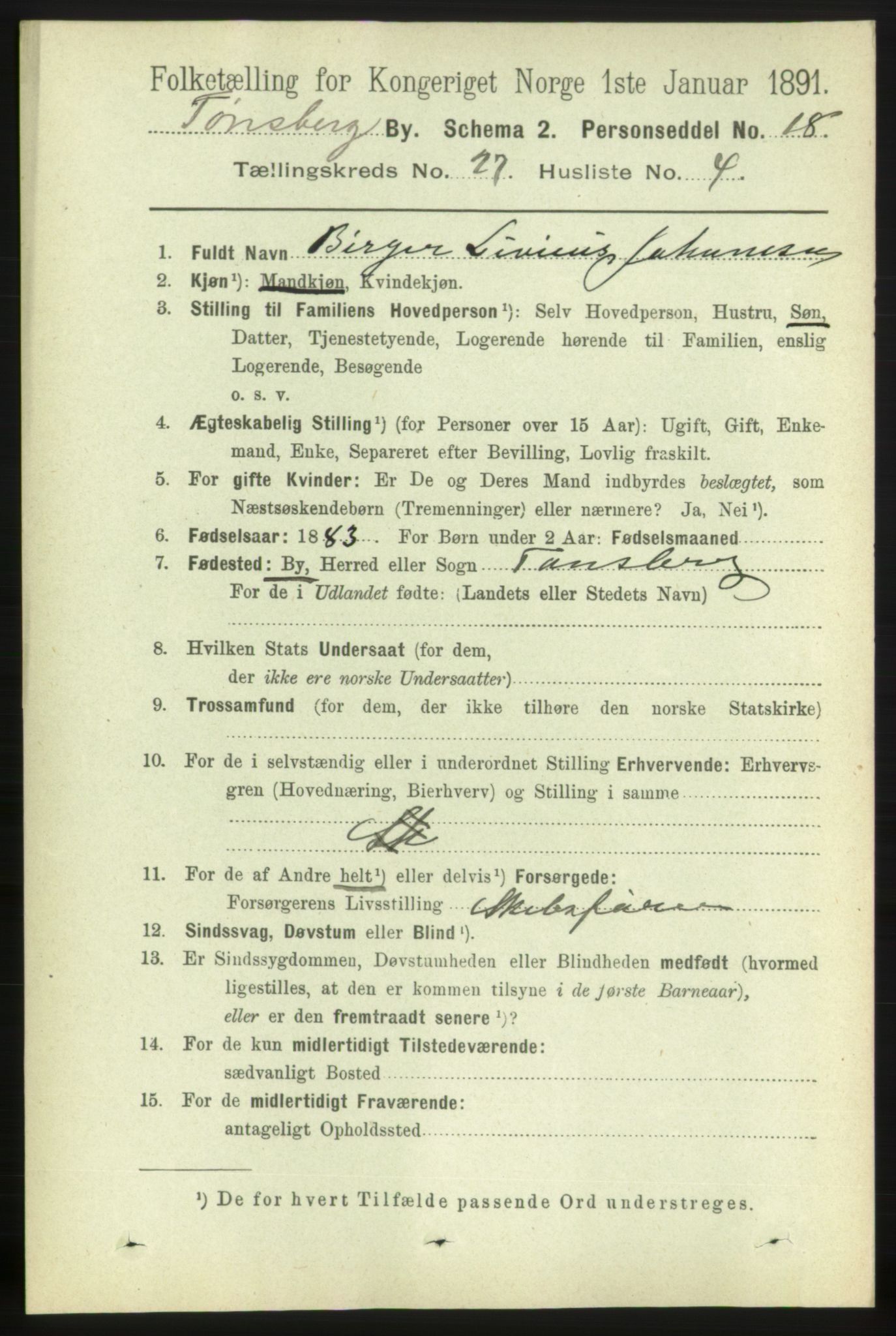 RA, 1891 census for 0705 Tønsberg, 1891, p. 6819