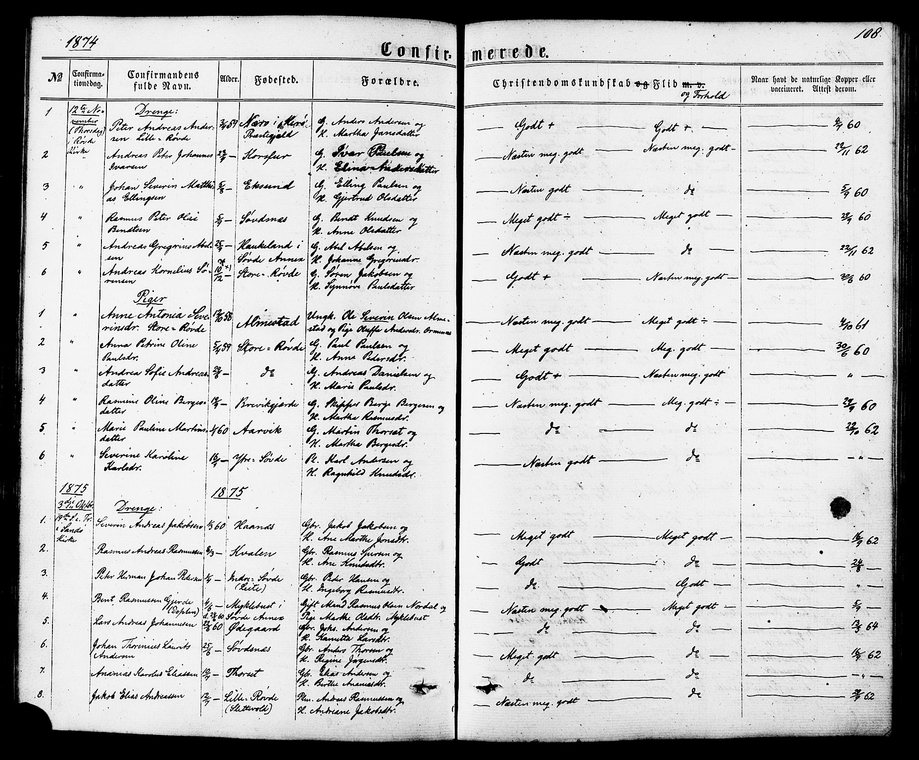 Ministerialprotokoller, klokkerbøker og fødselsregistre - Møre og Romsdal, SAT/A-1454/504/L0055: Parish register (official) no. 504A02, 1861-1884, p. 108
