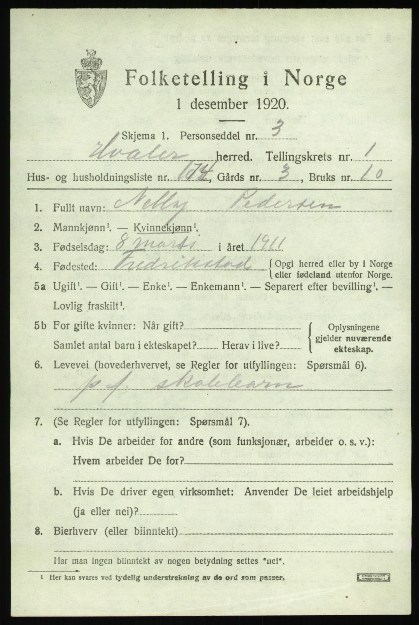 SAO, 1920 census for Hvaler, 1920, p. 3268