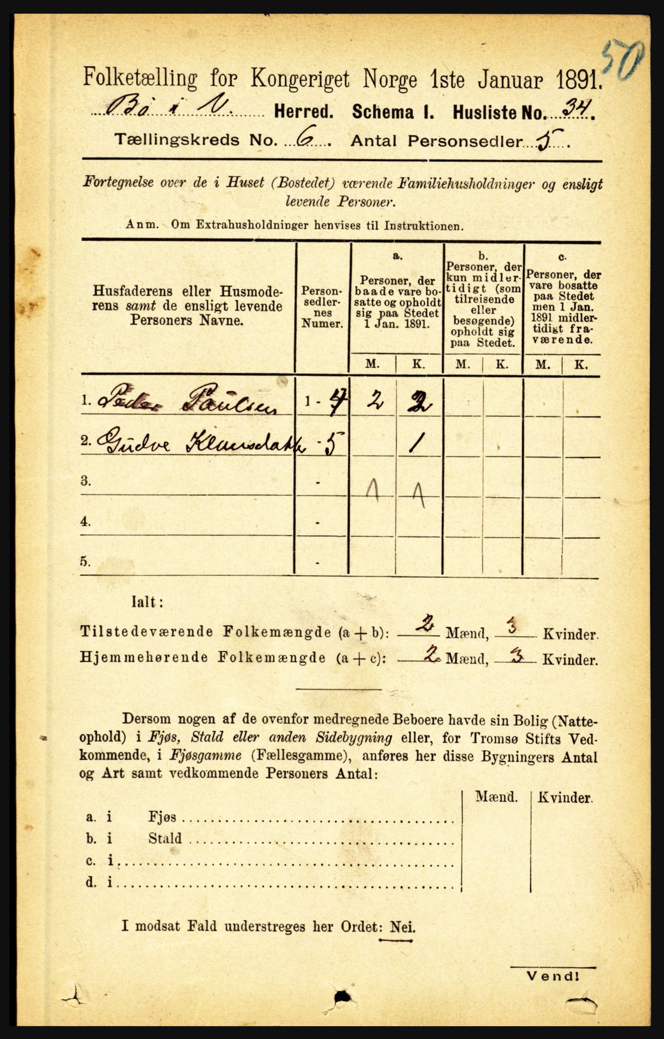 RA, 1891 census for 1867 Bø, 1891, p. 2148