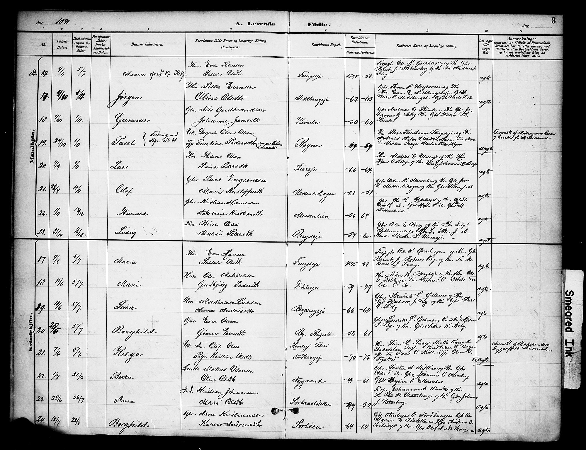 Ringsaker prestekontor, AV/SAH-PREST-014/K/Ka/L0015: Parish register (official) no. 15, 1891-1904, p. 3