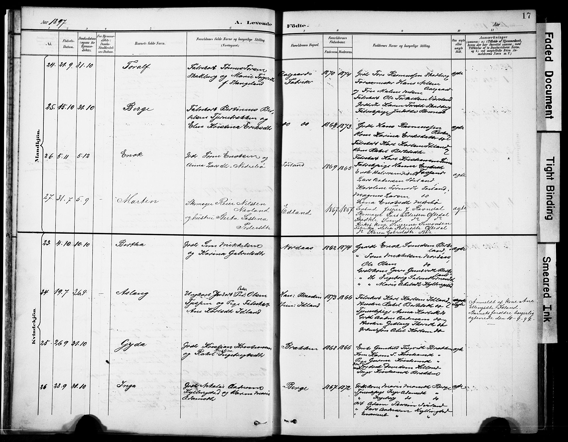 Lye sokneprestkontor, SAST/A-101794/001/30BA/L0012: Parish register (official) no. A 11, 1896-1909, p. 17