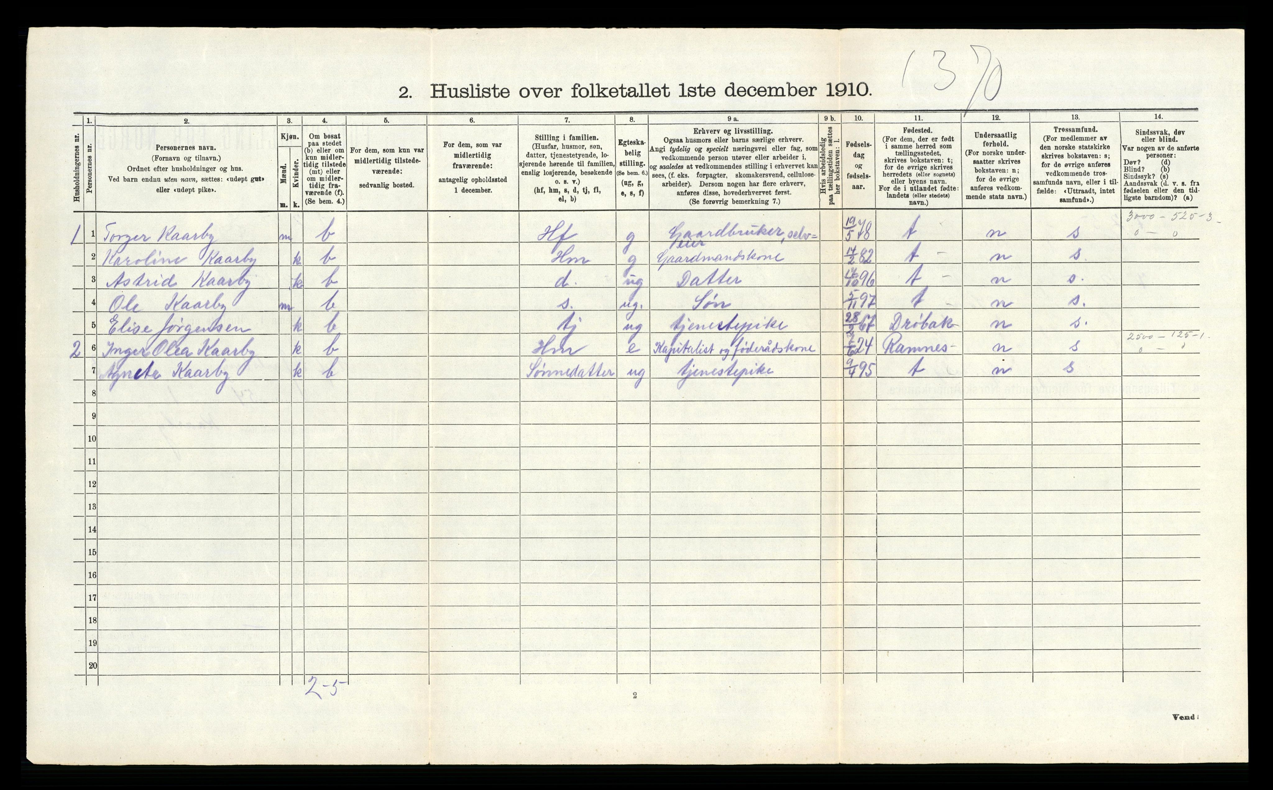 RA, 1910 census for Hof, 1910, p. 493