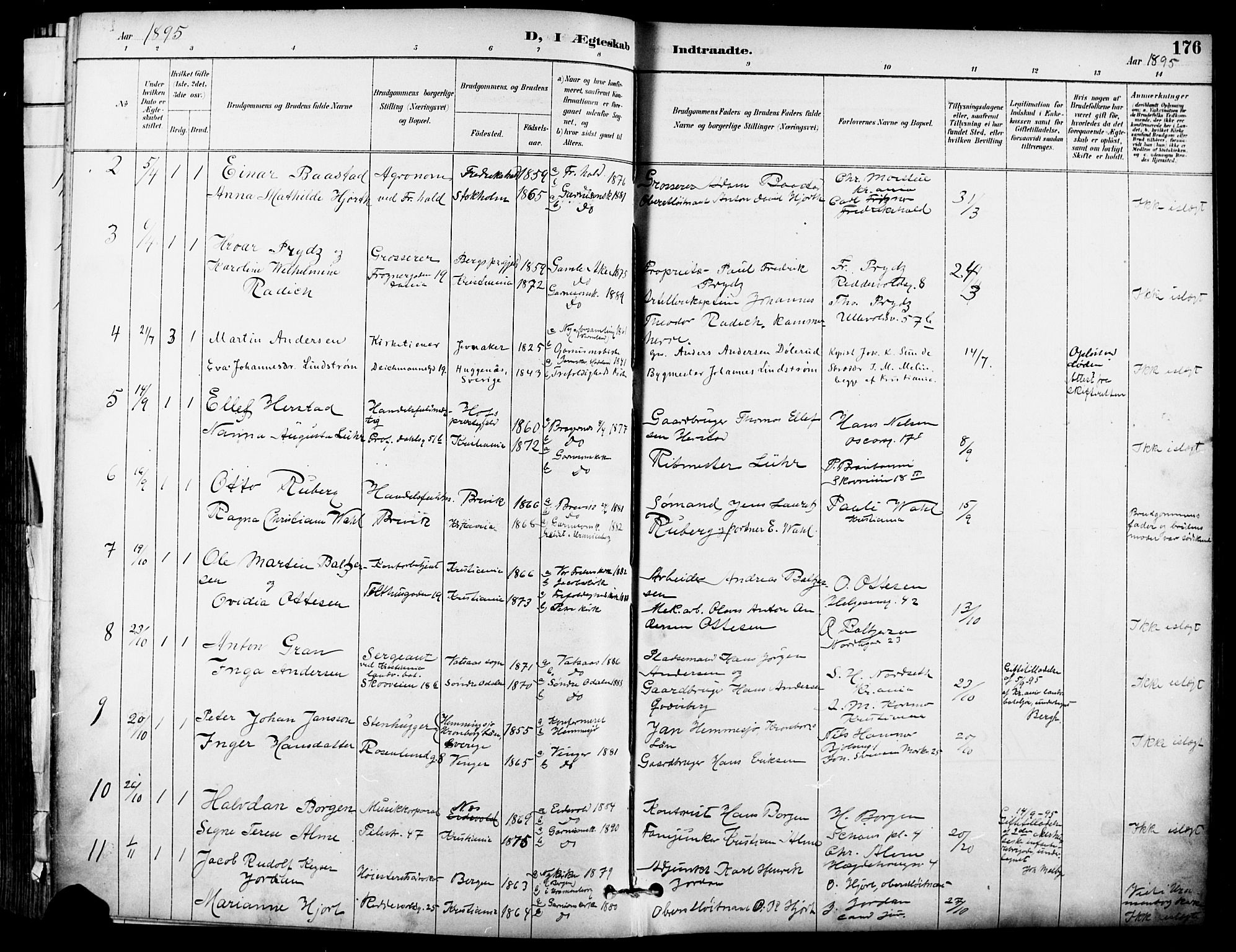 Garnisonsmenigheten Kirkebøker, SAO/A-10846/F/Fa/L0013: Parish register (official) no. 13, 1894-1904, p. 176