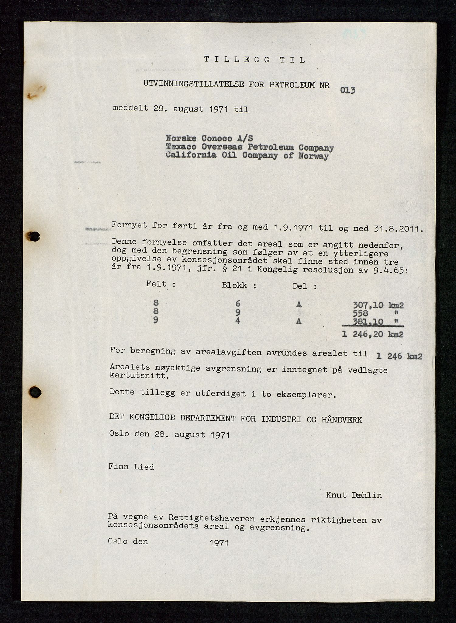 Industridepartementet, Oljekontoret, AV/SAST-A-101348/Da/L0004: Arkivnøkkel 711 - 712 Utvinningstillatelser, 1970-1971, p. 109