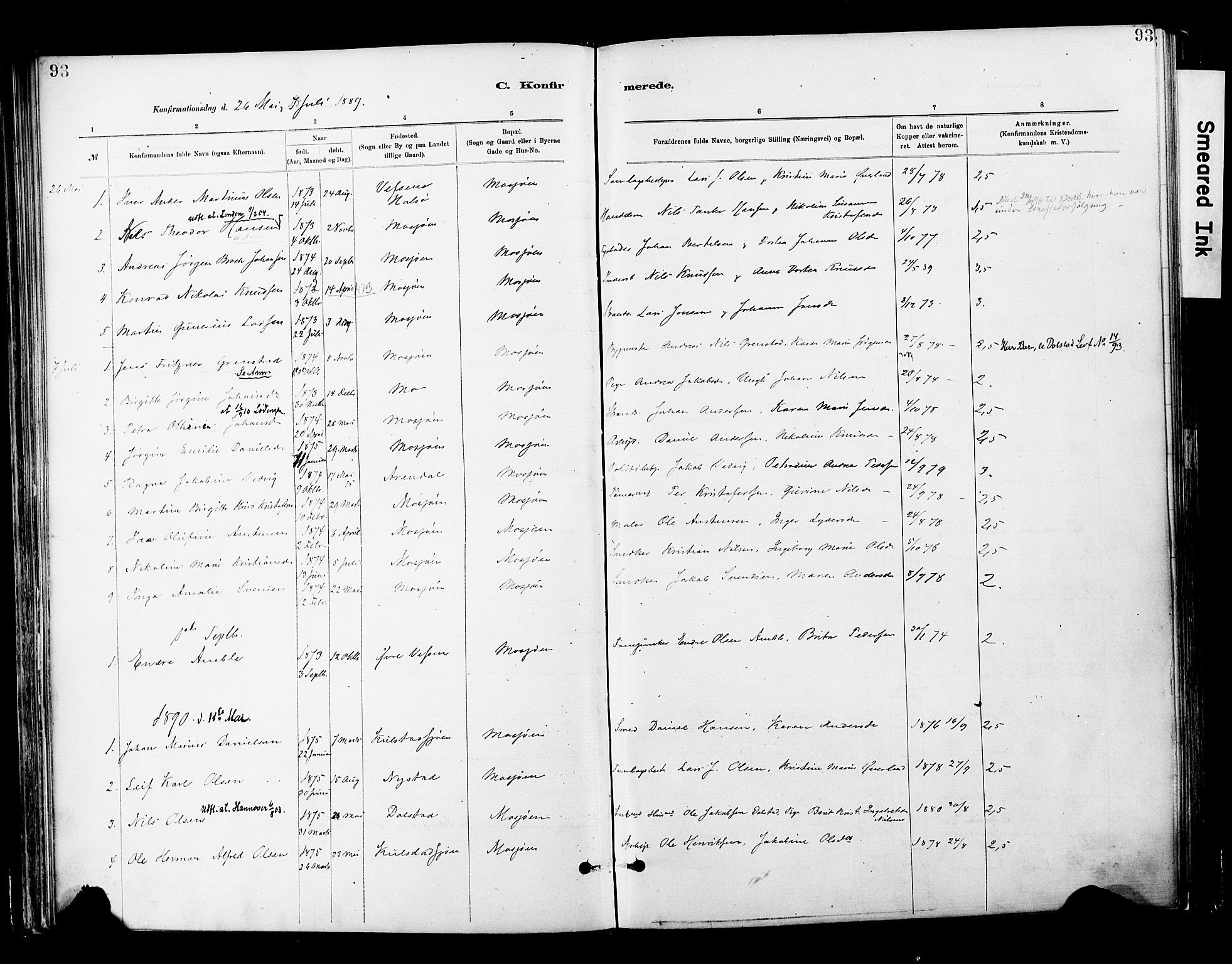 Ministerialprotokoller, klokkerbøker og fødselsregistre - Nordland, SAT/A-1459/820/L0296: Parish register (official) no. 820A17, 1880-1903, p. 93