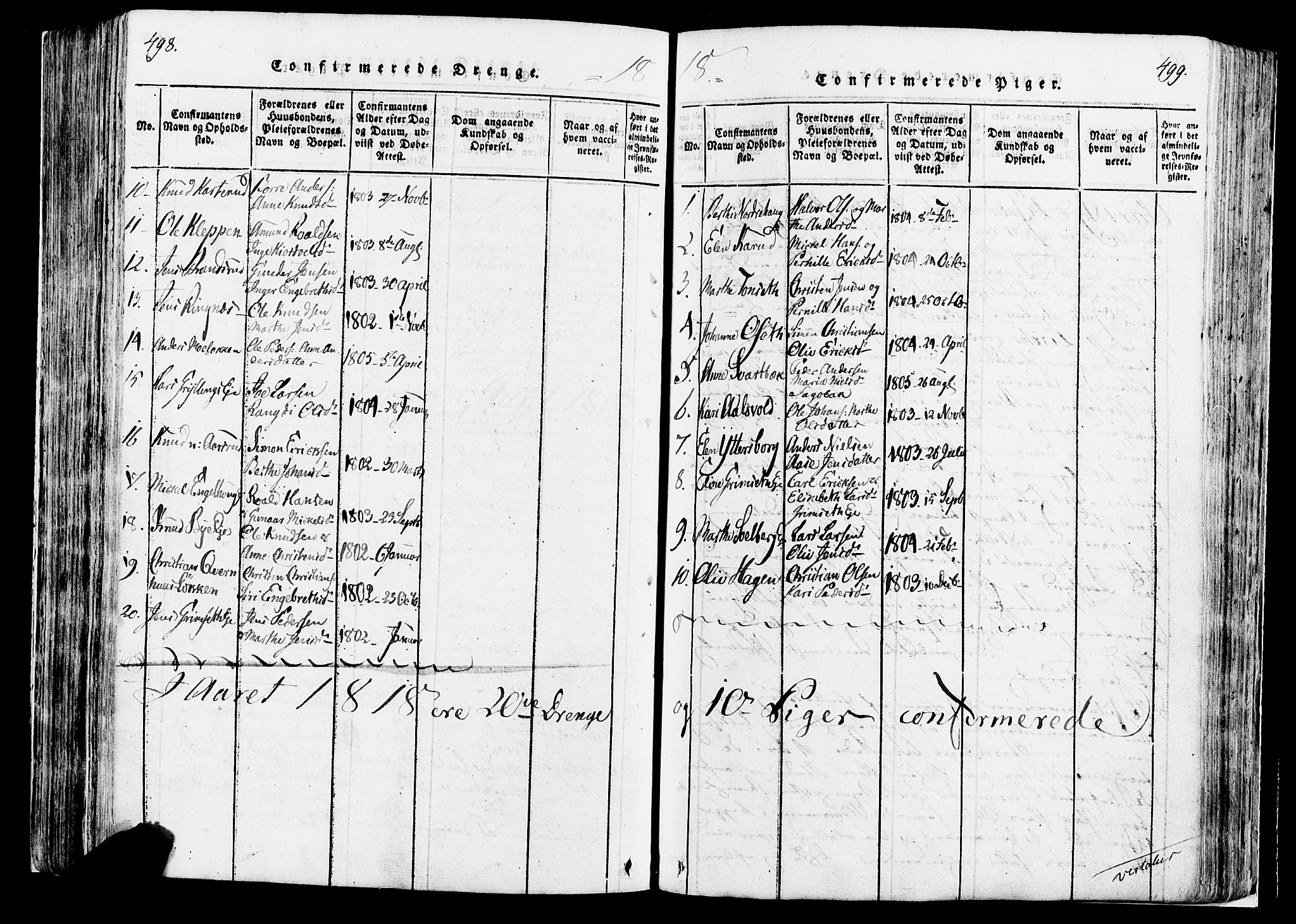 Løten prestekontor, SAH/PREST-022/K/Ka/L0005: Parish register (official) no. 5, 1814-1832, p. 498-499