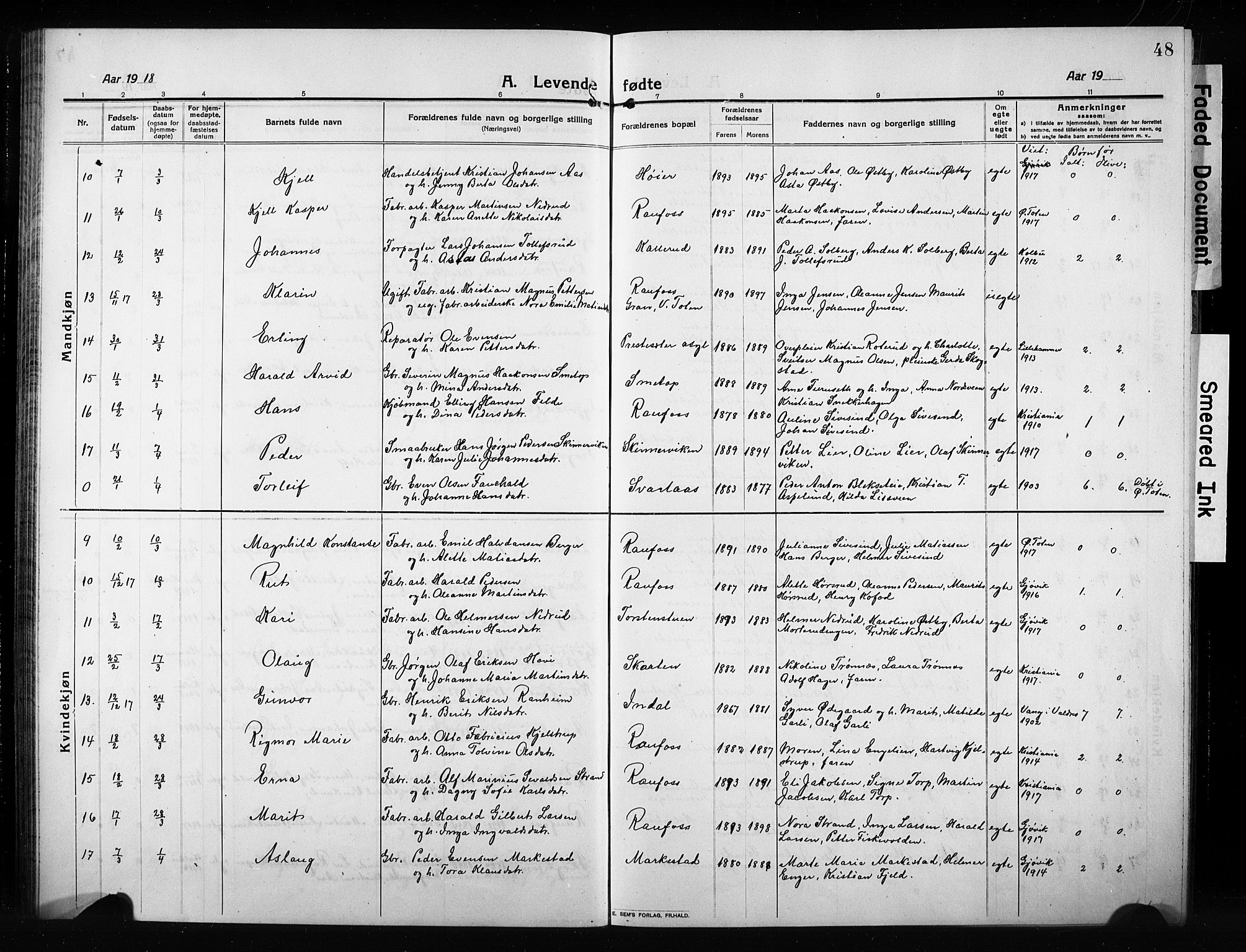 Vestre Toten prestekontor, AV/SAH-PREST-108/H/Ha/Hab/L0012: Parish register (copy) no. 12, 1909-1928, p. 48