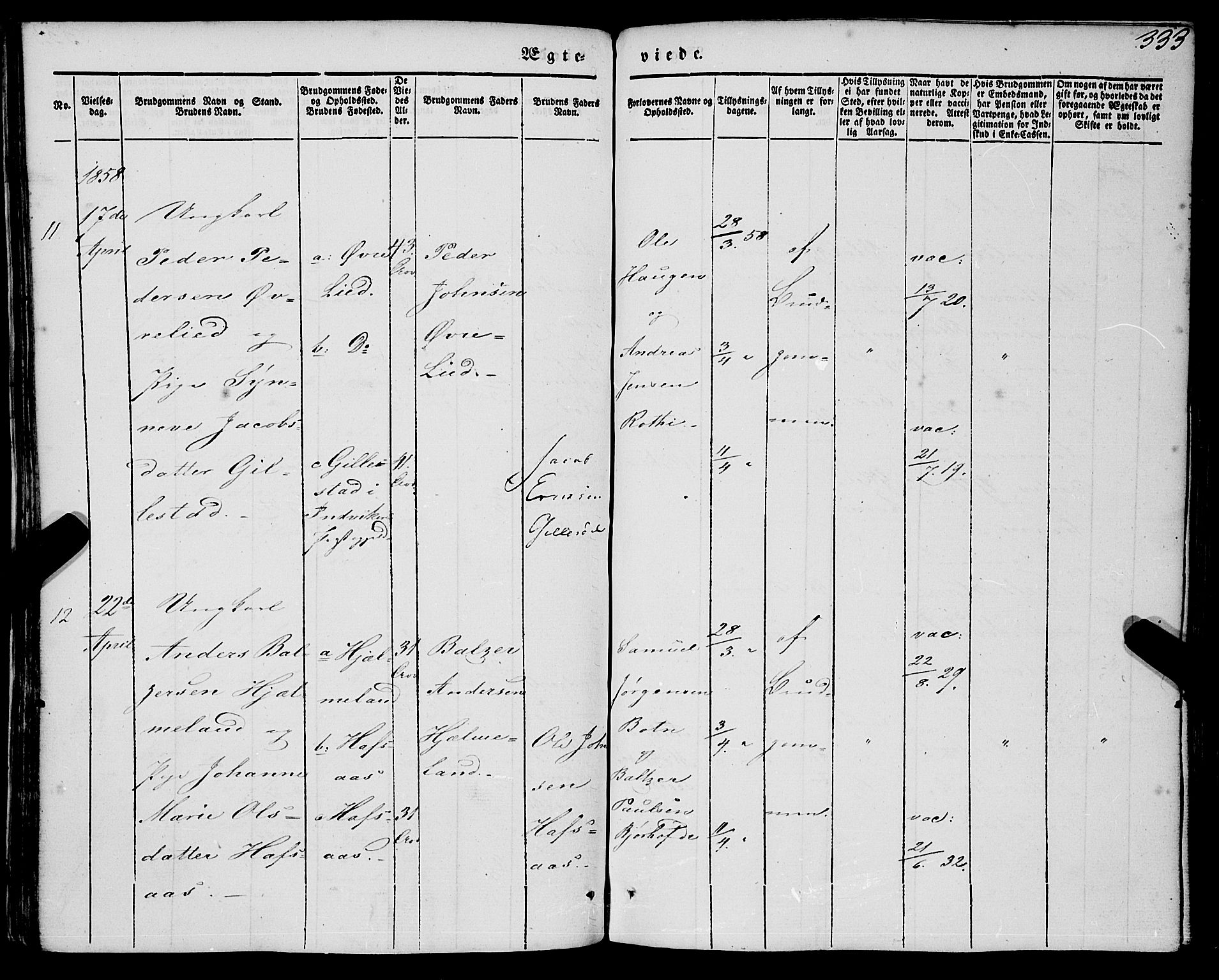 Eid sokneprestembete, AV/SAB-A-82301/H/Haa/Haaa/L0007: Parish register (official) no. A 7, 1844-1858, p. 333