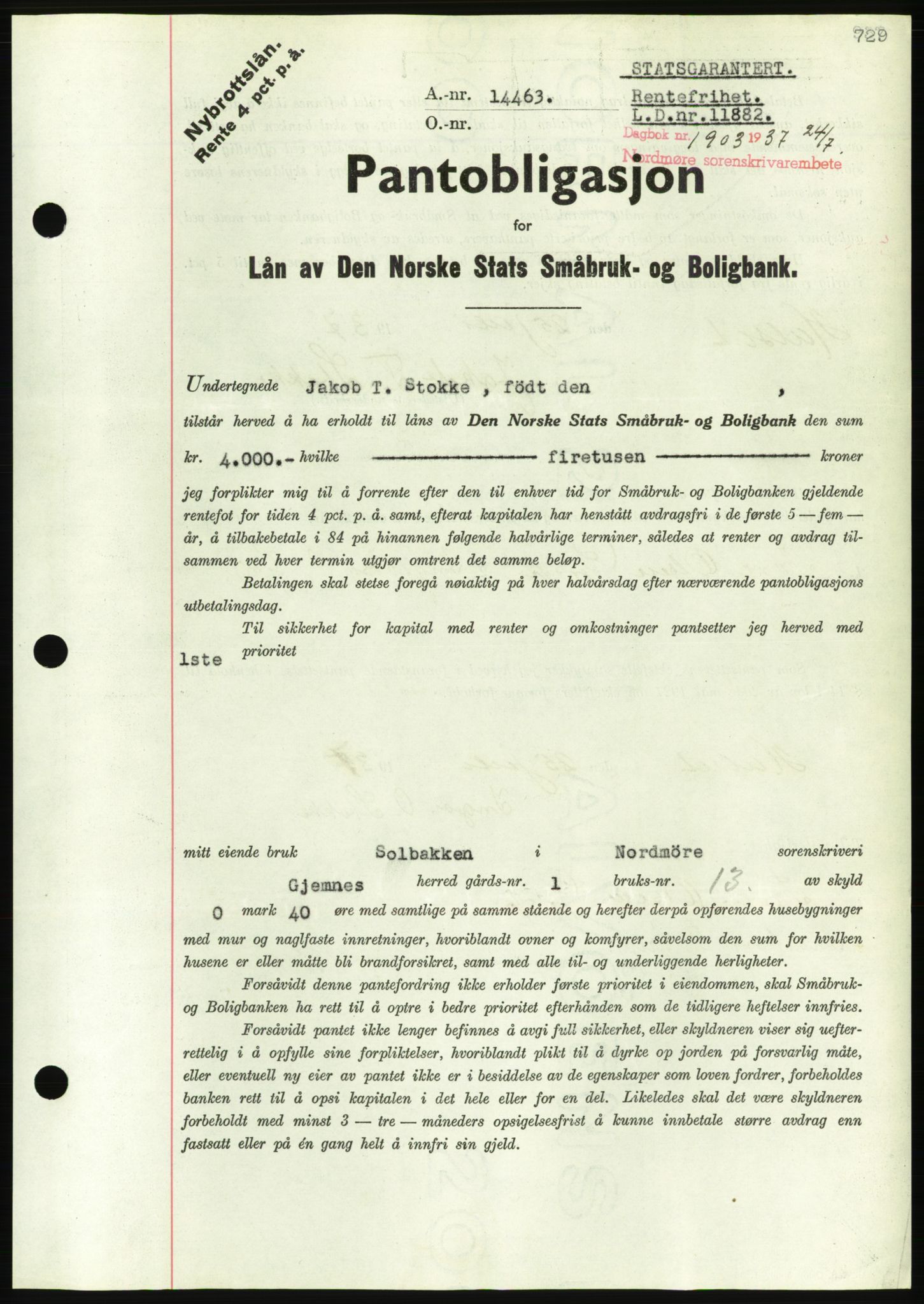 Nordmøre sorenskriveri, AV/SAT-A-4132/1/2/2Ca/L0091: Mortgage book no. B81, 1937-1937, Diary no: : 1903/1937