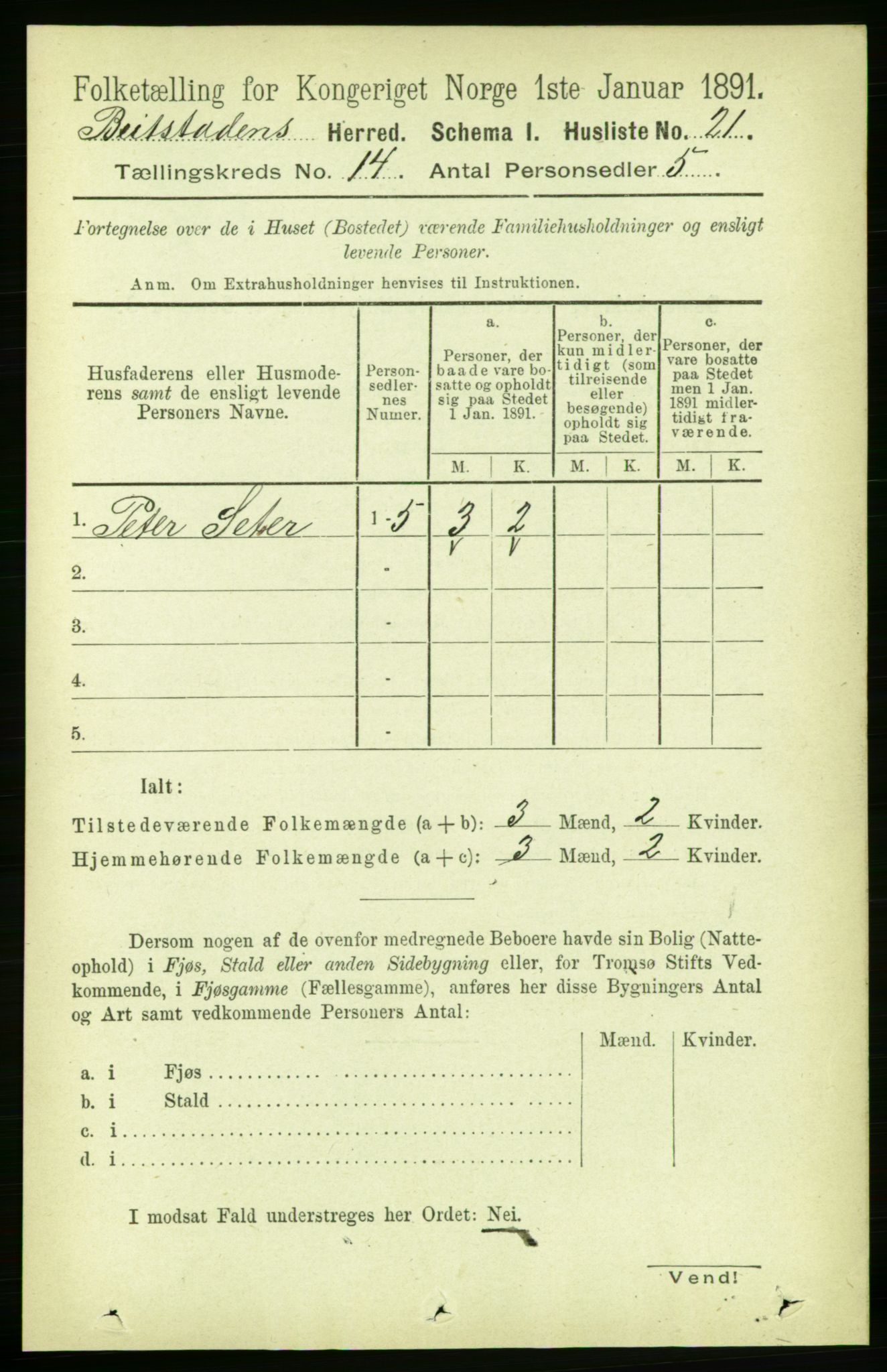 RA, 1891 census for 1727 Beitstad, 1891, p. 3841