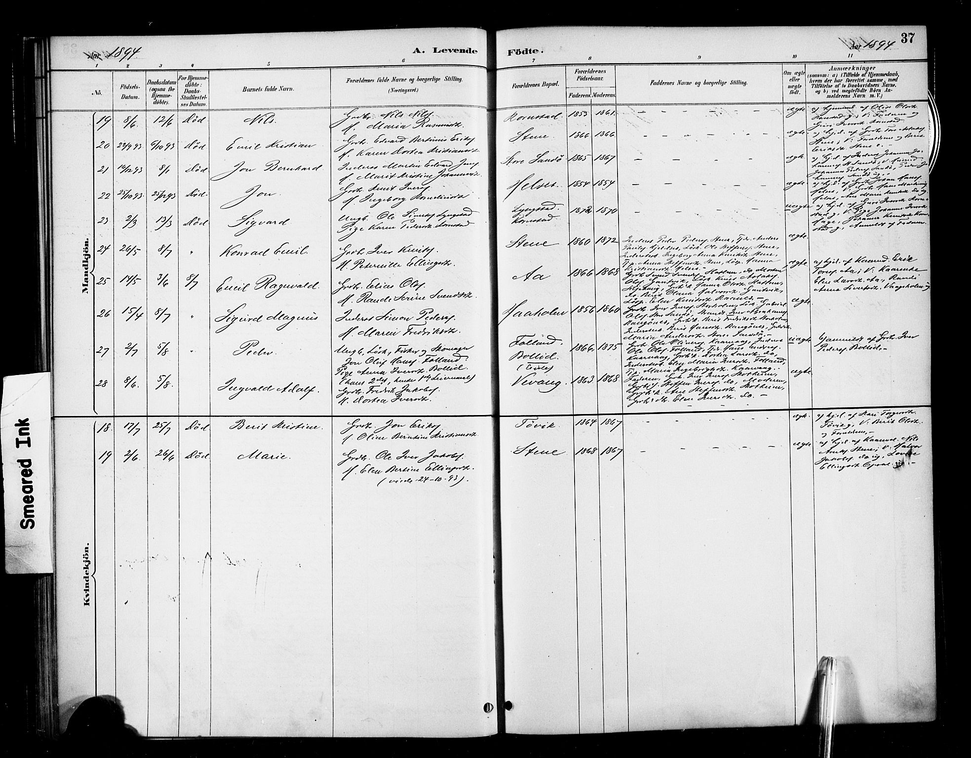 Ministerialprotokoller, klokkerbøker og fødselsregistre - Møre og Romsdal, AV/SAT-A-1454/570/L0832: Parish register (official) no. 570A06, 1885-1900, p. 37