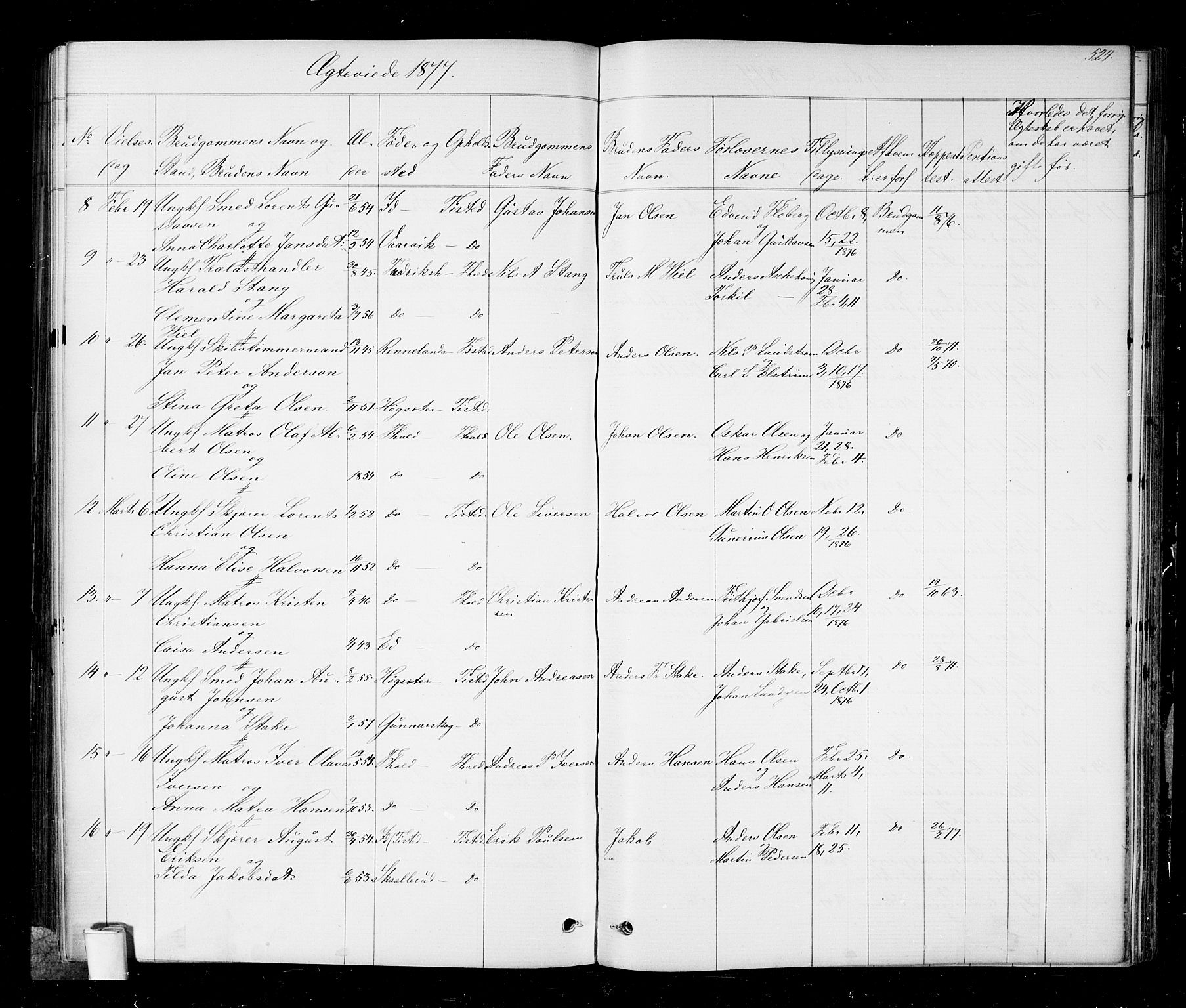 Halden prestekontor Kirkebøker, AV/SAO-A-10909/G/Ga/L0006: Parish register (copy) no. 6, 1869-1884, p. 524