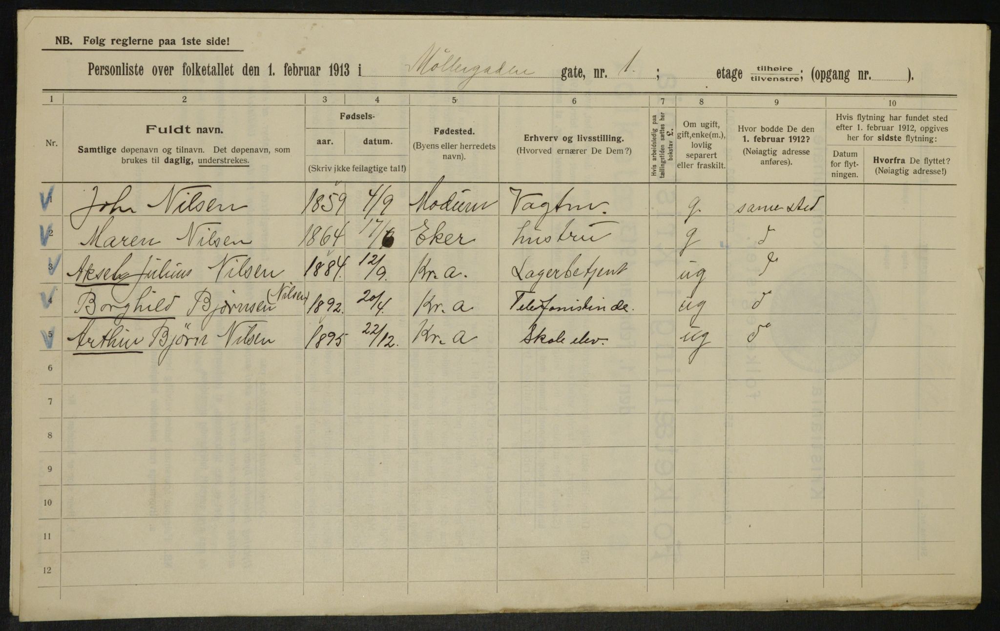 OBA, Municipal Census 1913 for Kristiania, 1913, p. 68362